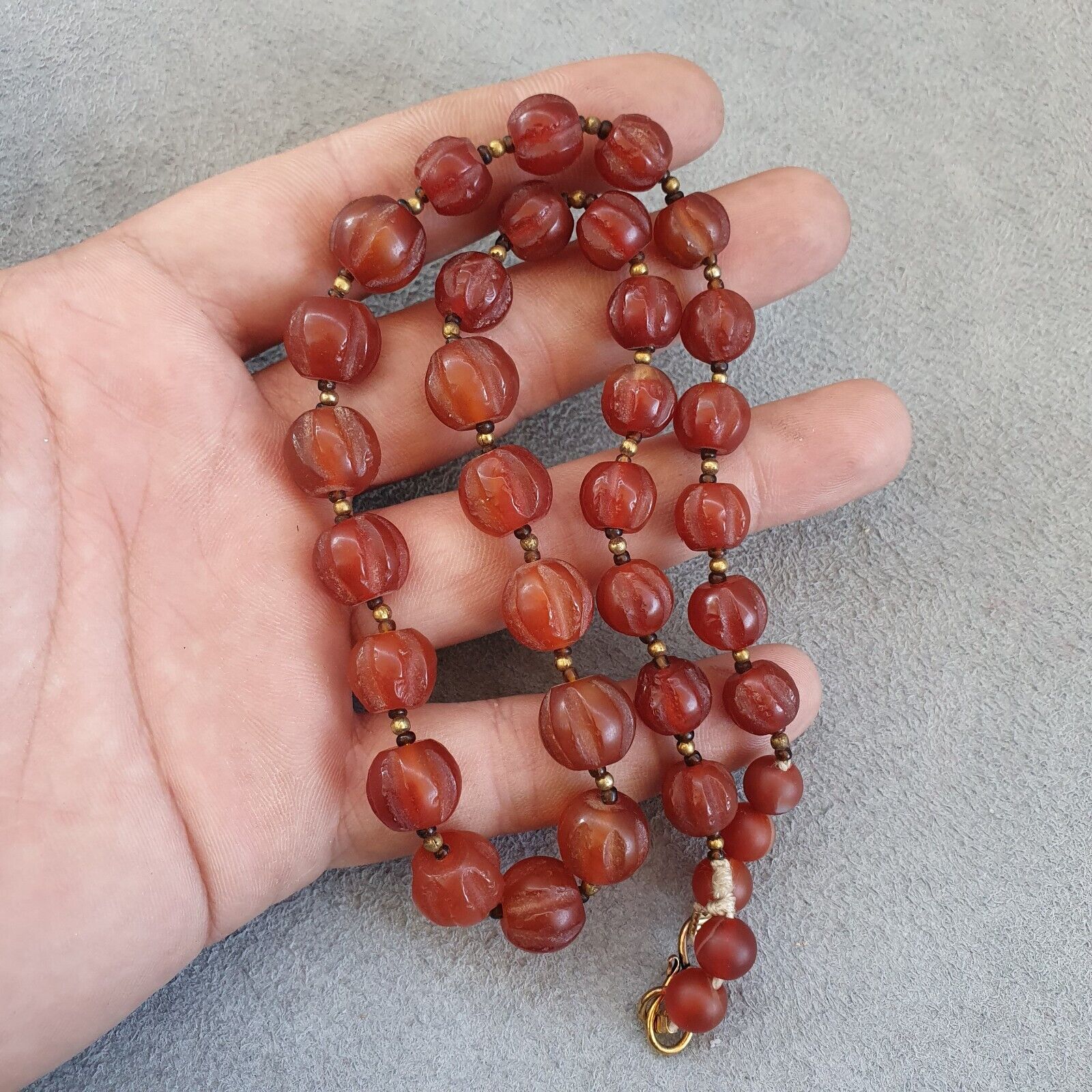 RARE Old antique Indo Tibetan Carnelian Agate Beads Melon Shape Beads necklace