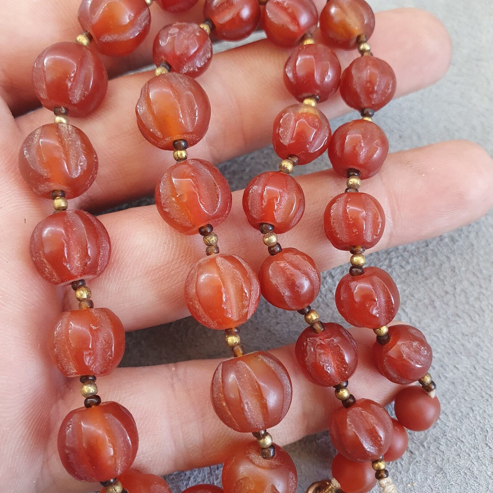 RARE Old antique Indo Tibetan Carnelian Agate Beads Melon Shape Beads necklace