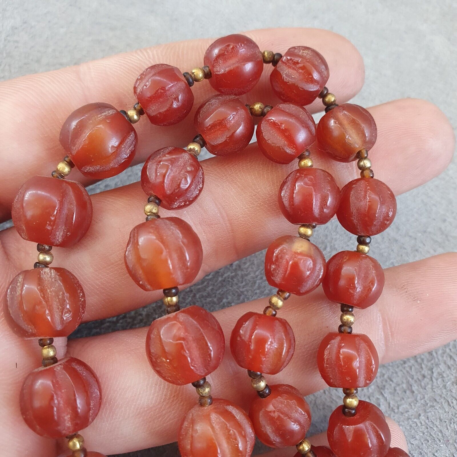 RARE Old antique Indo Tibetan Carnelian Agate Beads Melon Shape Beads necklace