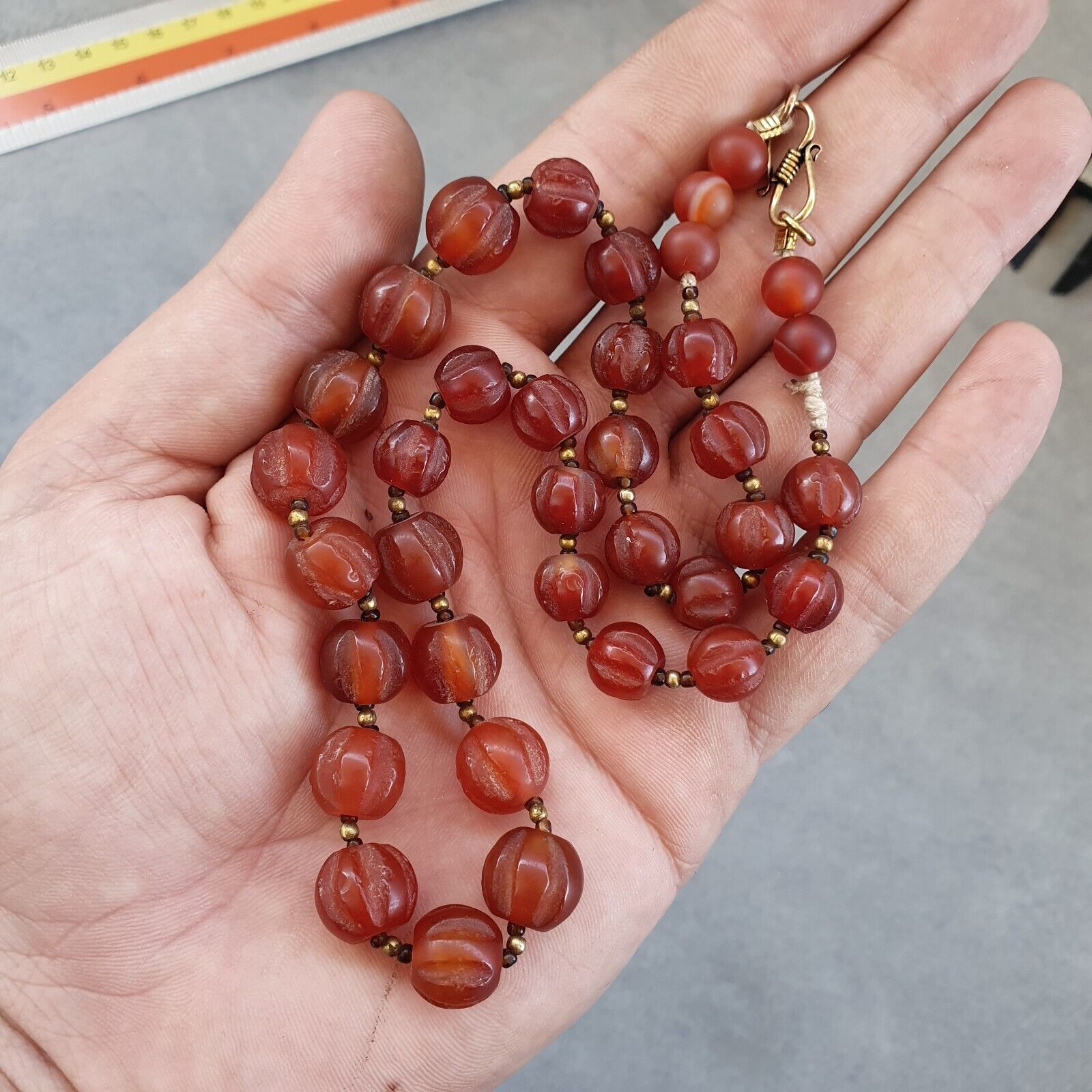 RARE Old antique Indo Tibetan Carnelian Agate Beads Melon Shape Beads necklace