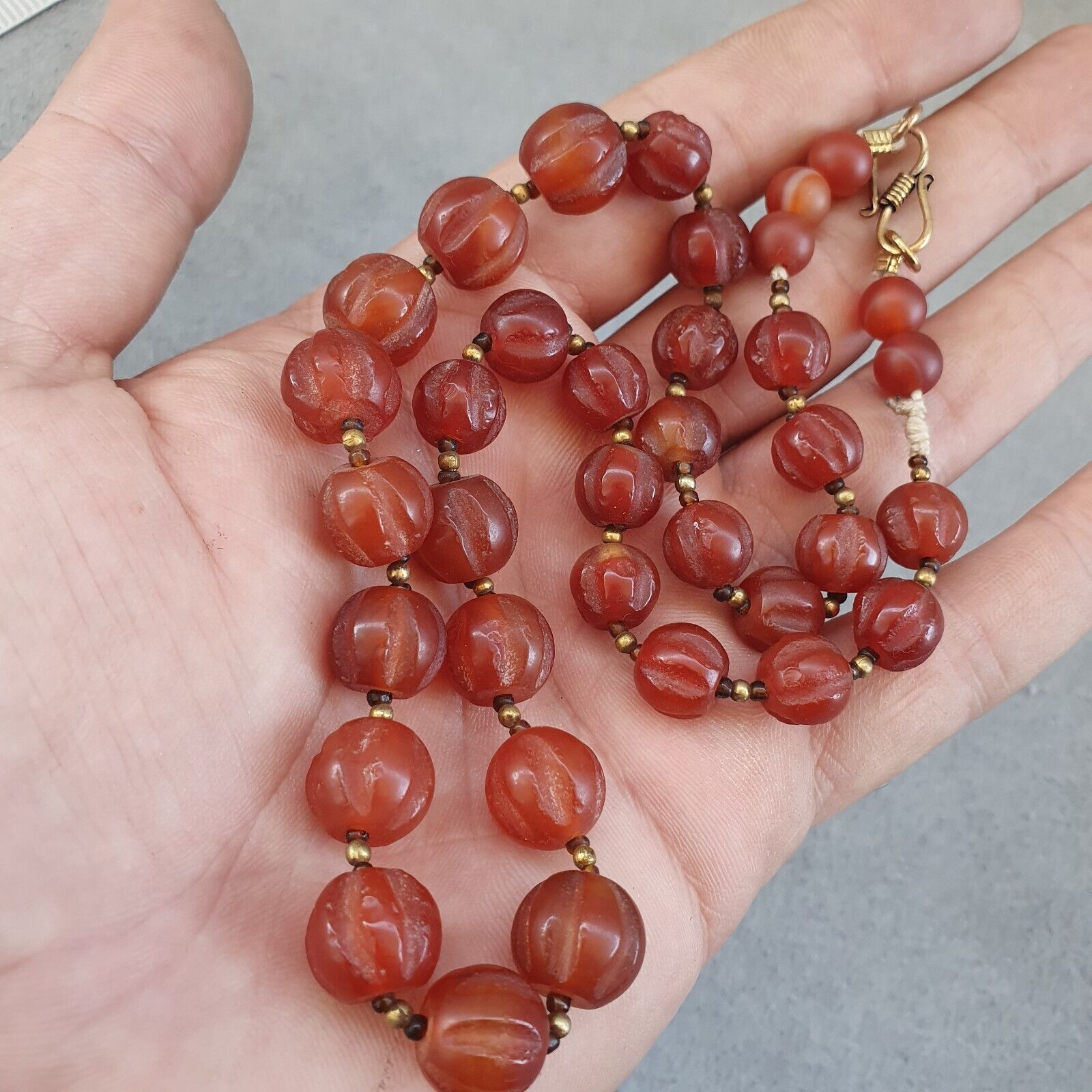 RARE Old antique Indo Tibetan Carnelian Agate Beads Melon Shape Beads necklace