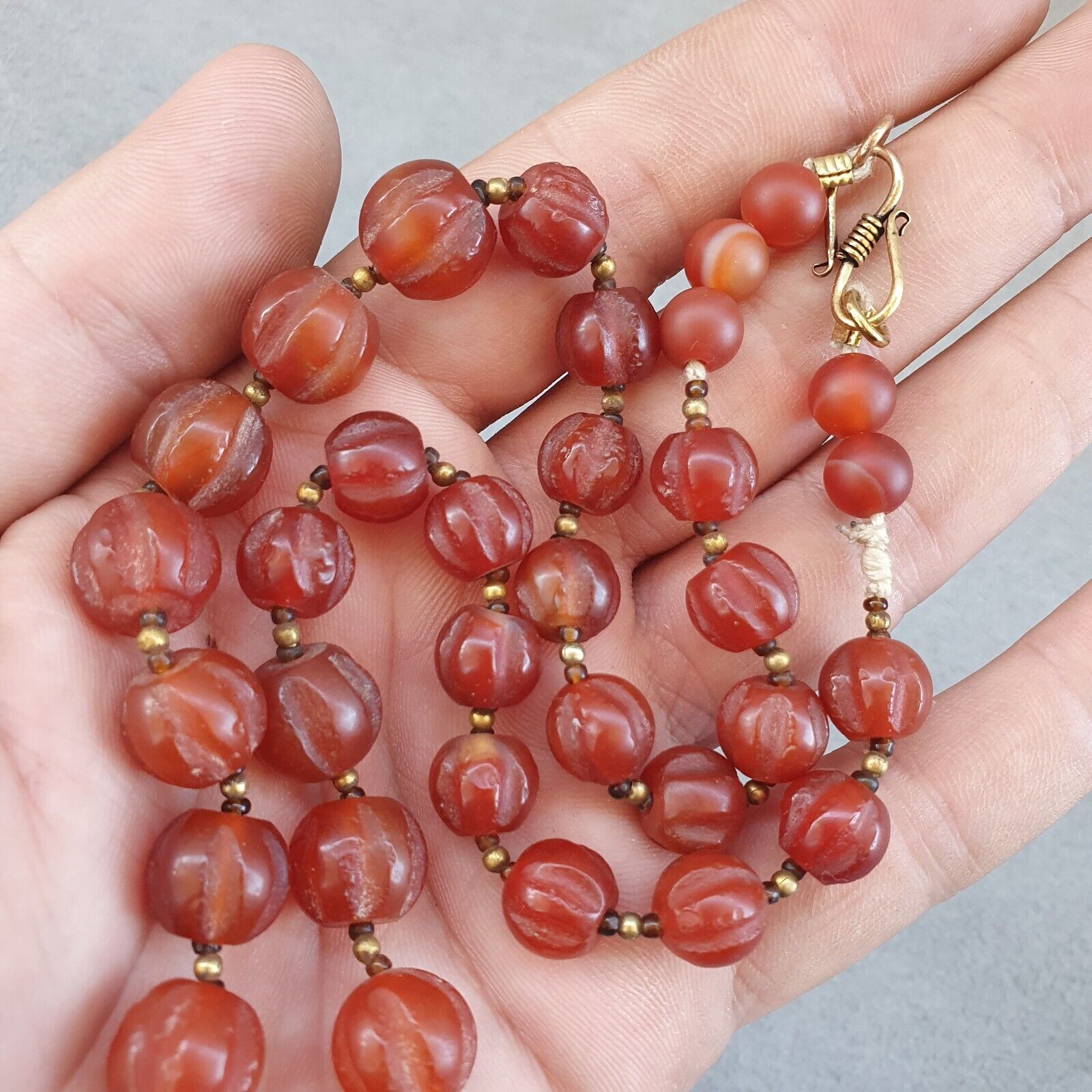 RARE Old antique Indo Tibetan Carnelian Agate Beads Melon Shape Beads necklace