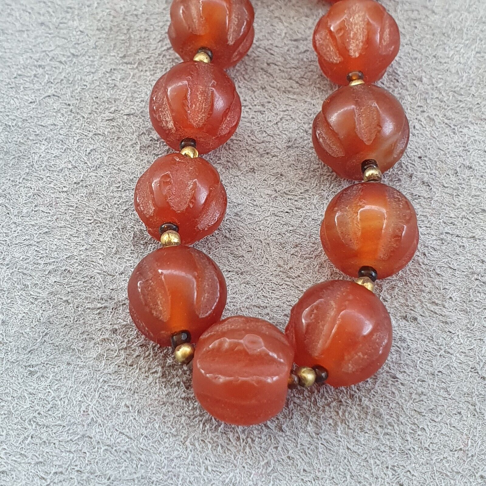 RARE Old antique Indo Tibetan Carnelian Agate Beads Melon Shape Beads necklace