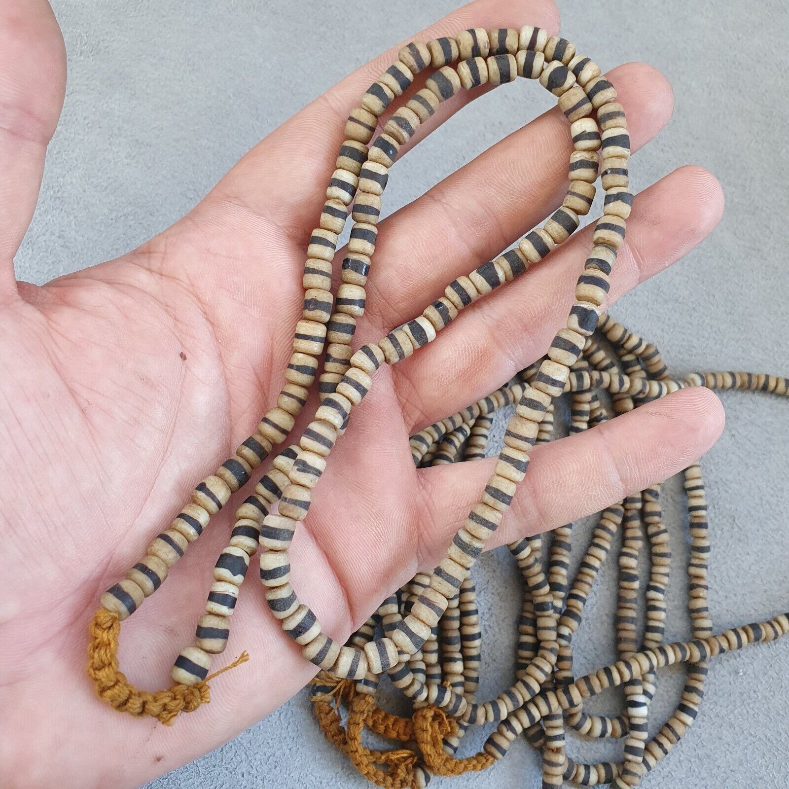 Old African White glass with Black Stripes Vintage beads Strand necklace