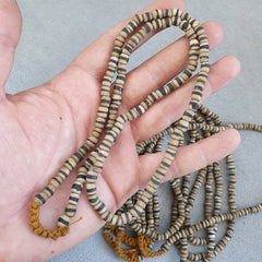 Old African White glass with Black Stripes Vintage beads Strand necklace