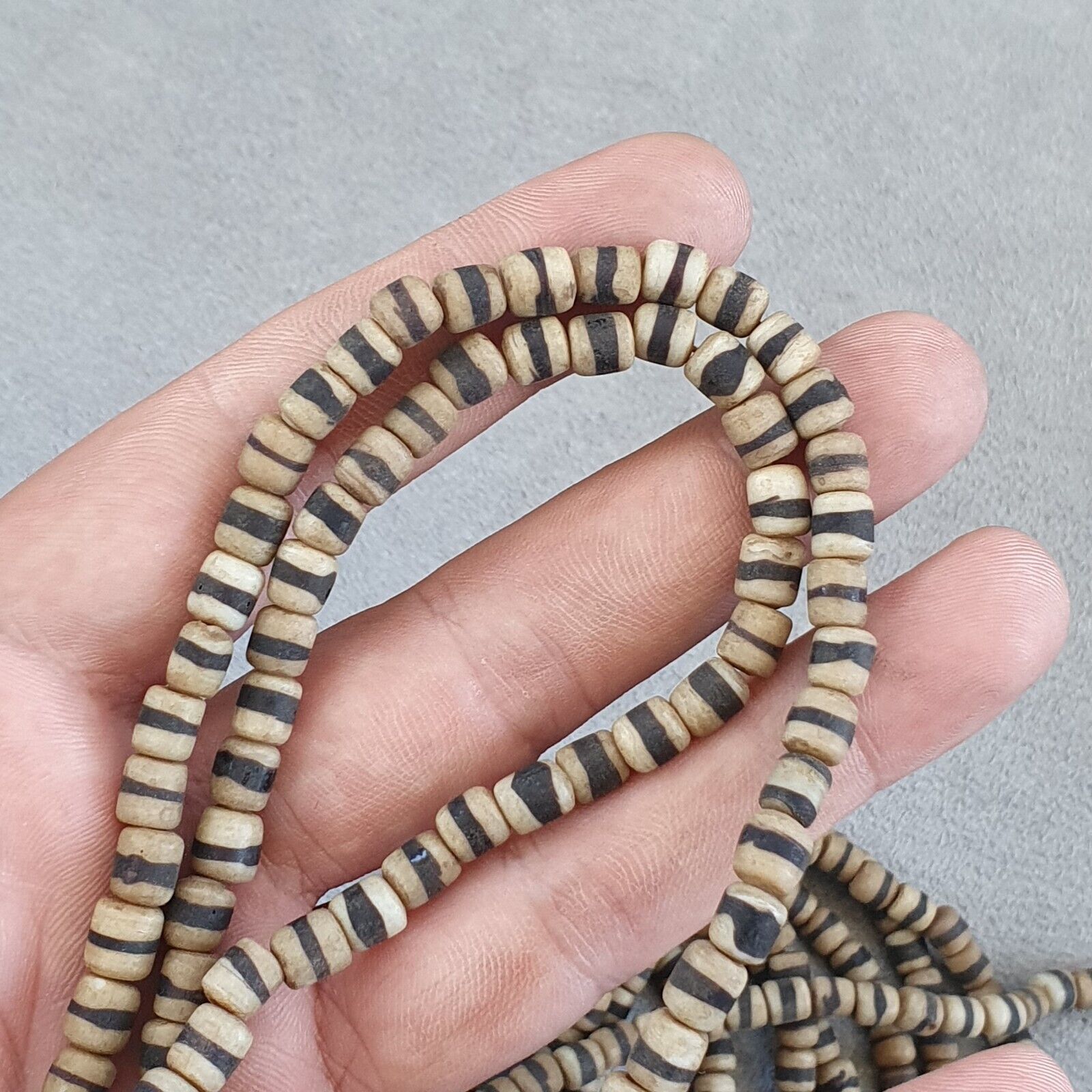 Old African White glass with Black Stripes Vintage beads Strand necklace