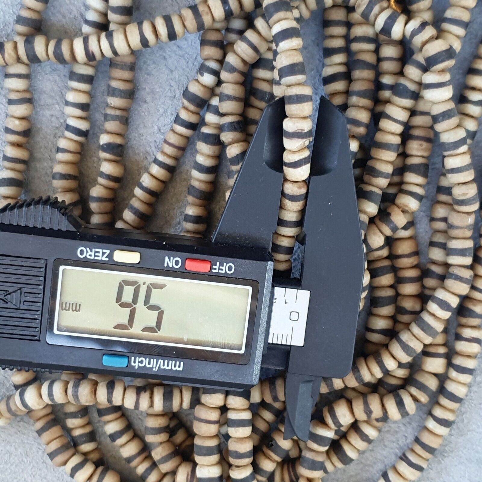 Old African White glass with Black Stripes Vintage beads Strand necklace