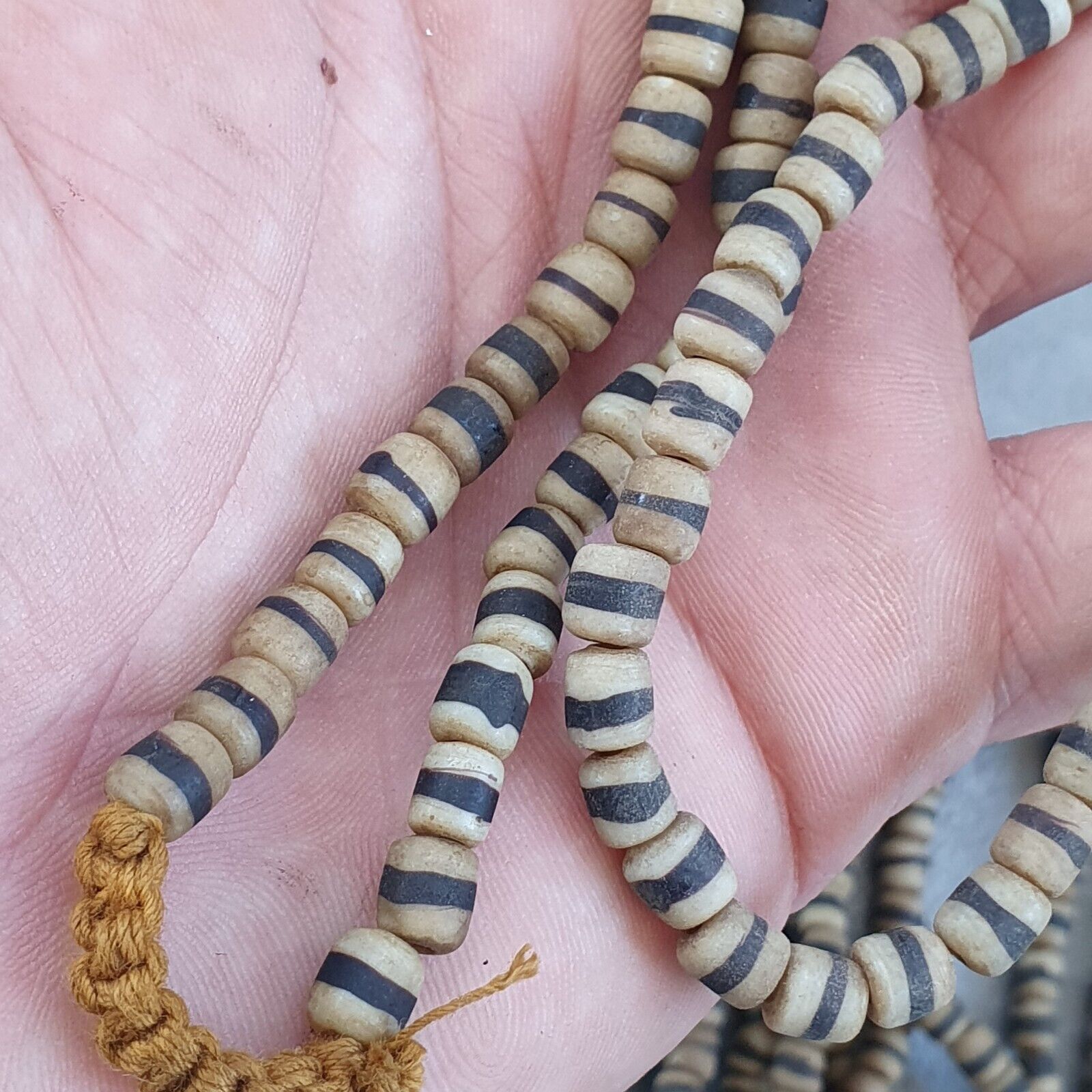 Old African White glass with Black Stripes Vintage beads Strand necklace