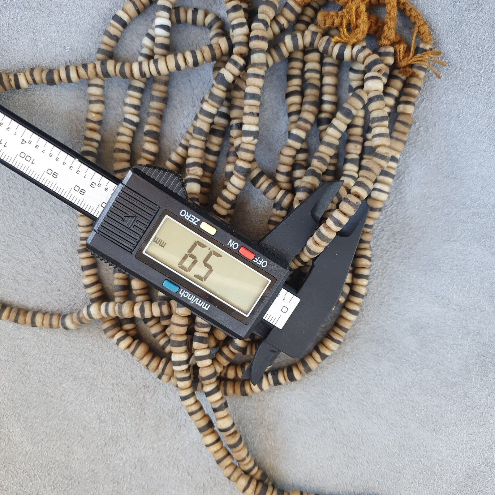 Old African White glass with Black Stripes Vintage beads Strand necklace