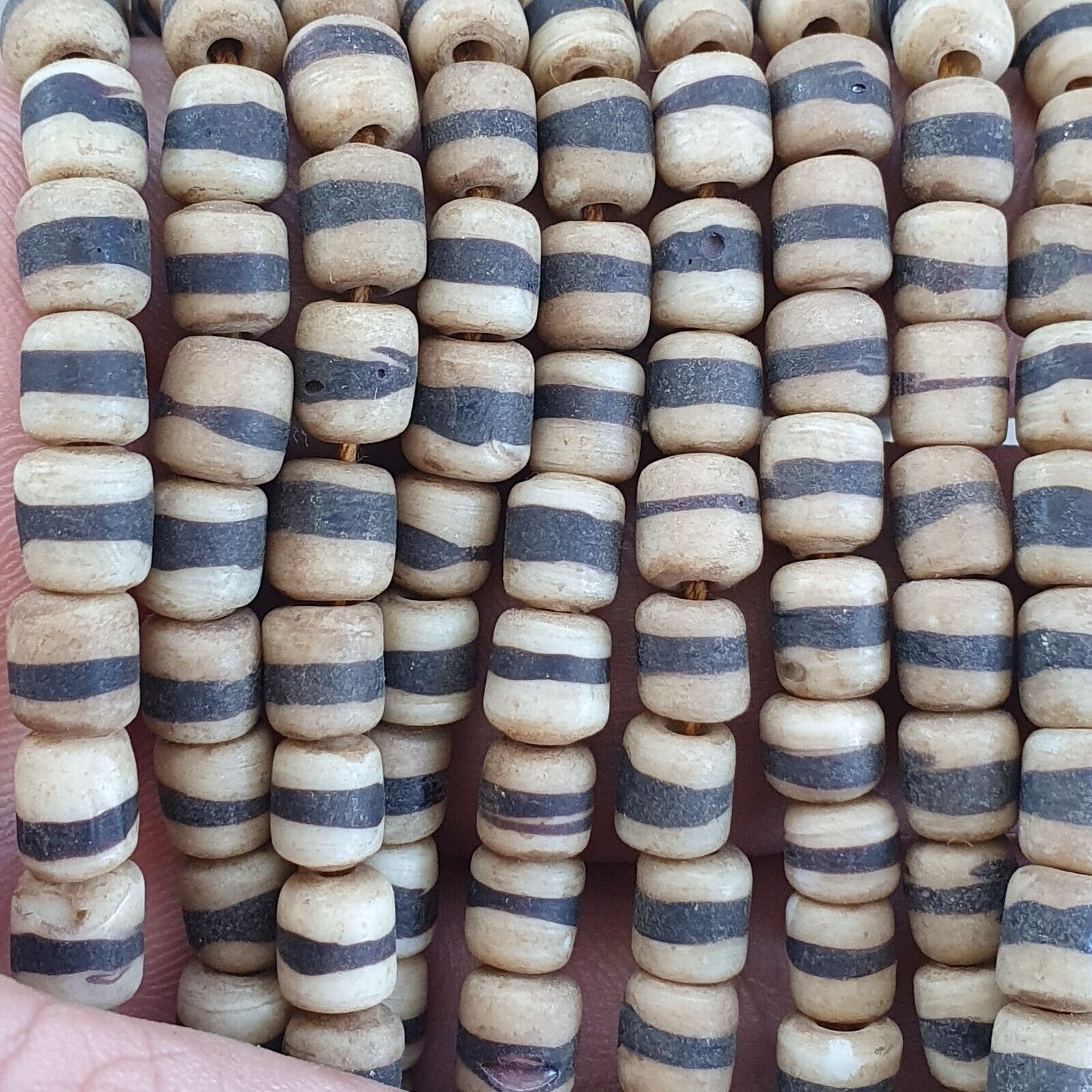Old African White glass with Black Stripes Vintage beads Strand necklace