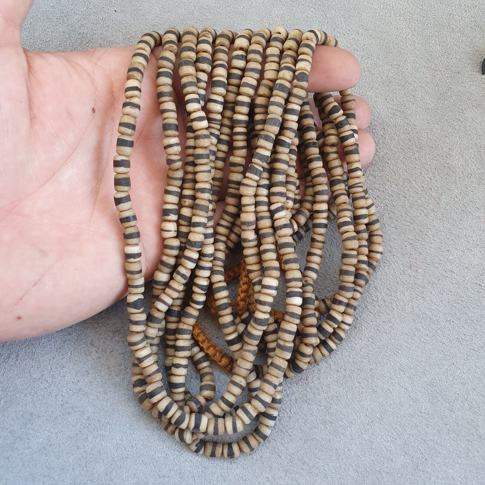 Old African White glass with Black Stripes Vintage beads Strand necklace