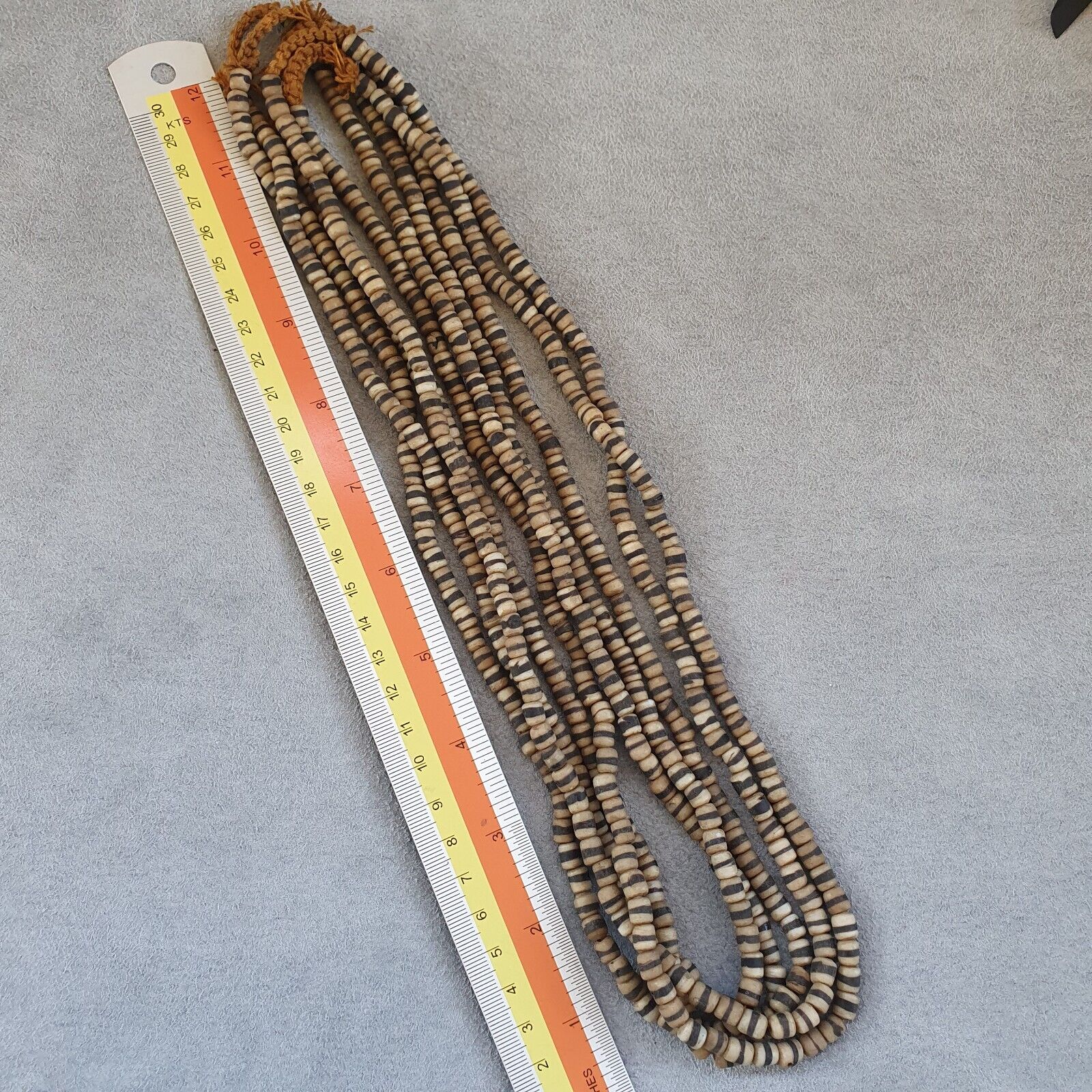 Old African White glass with Black Stripes Vintage beads Strand necklace