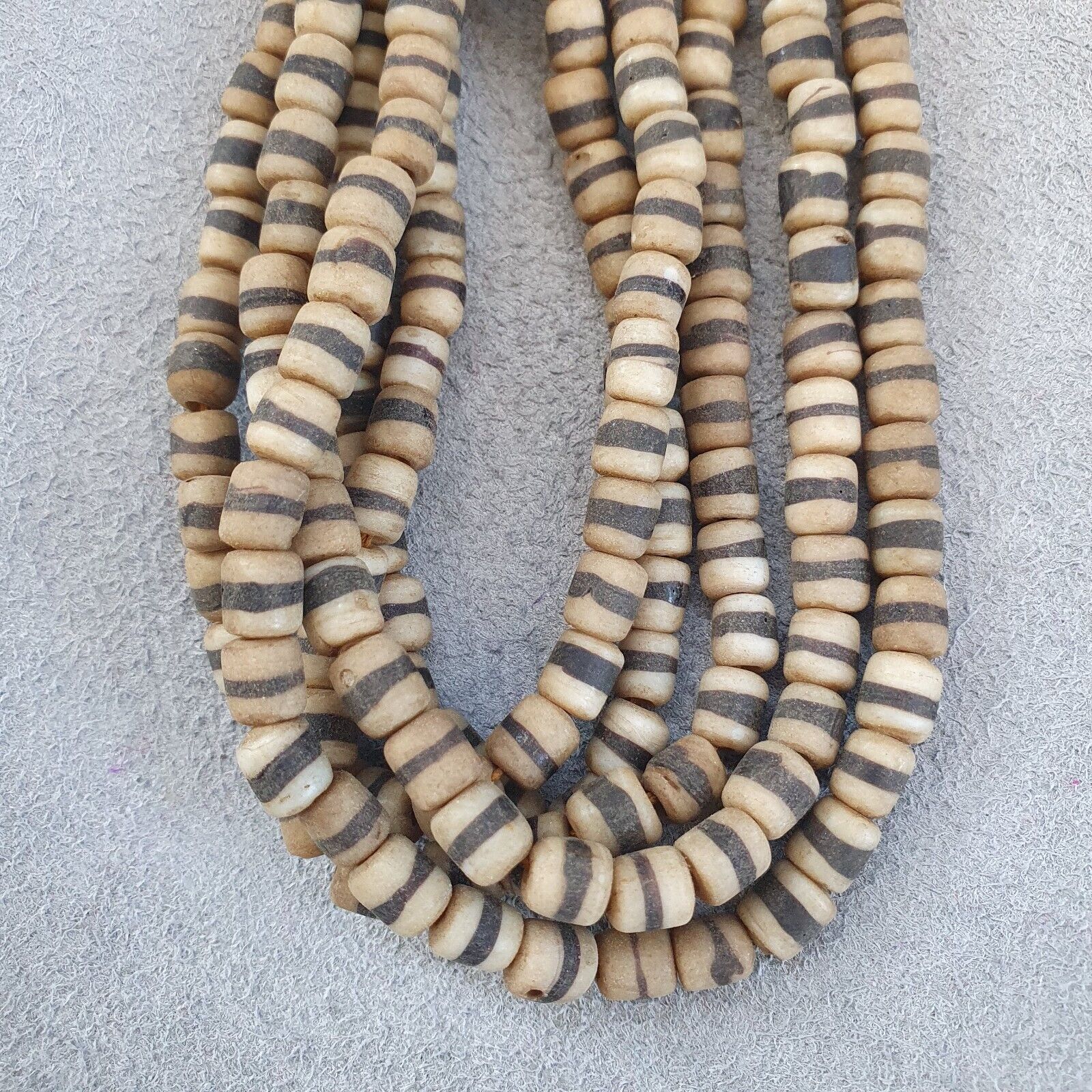 Old African White glass with Black Stripes Vintage beads Strand necklace