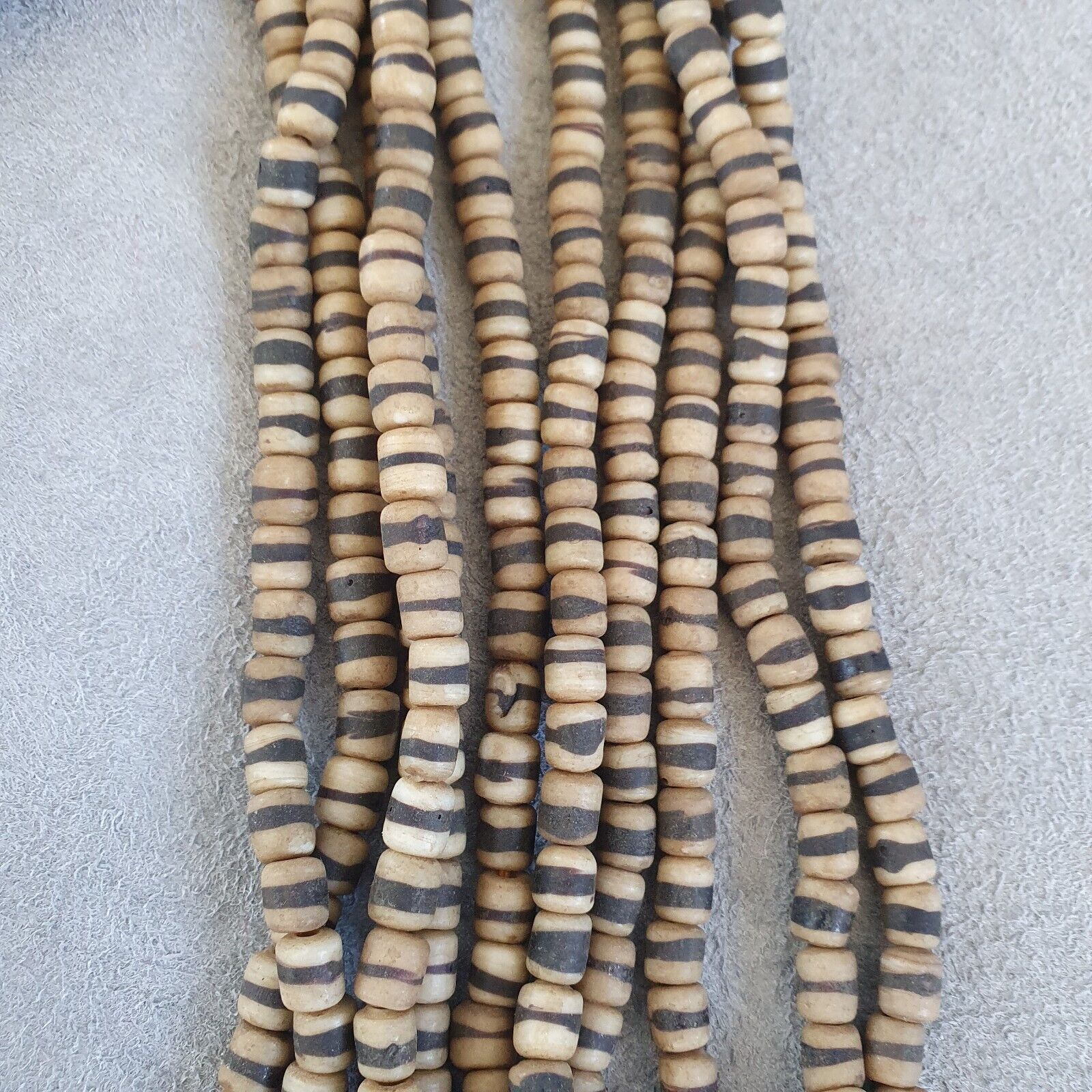 Old African White glass with Black Stripes Vintage beads Strand necklace