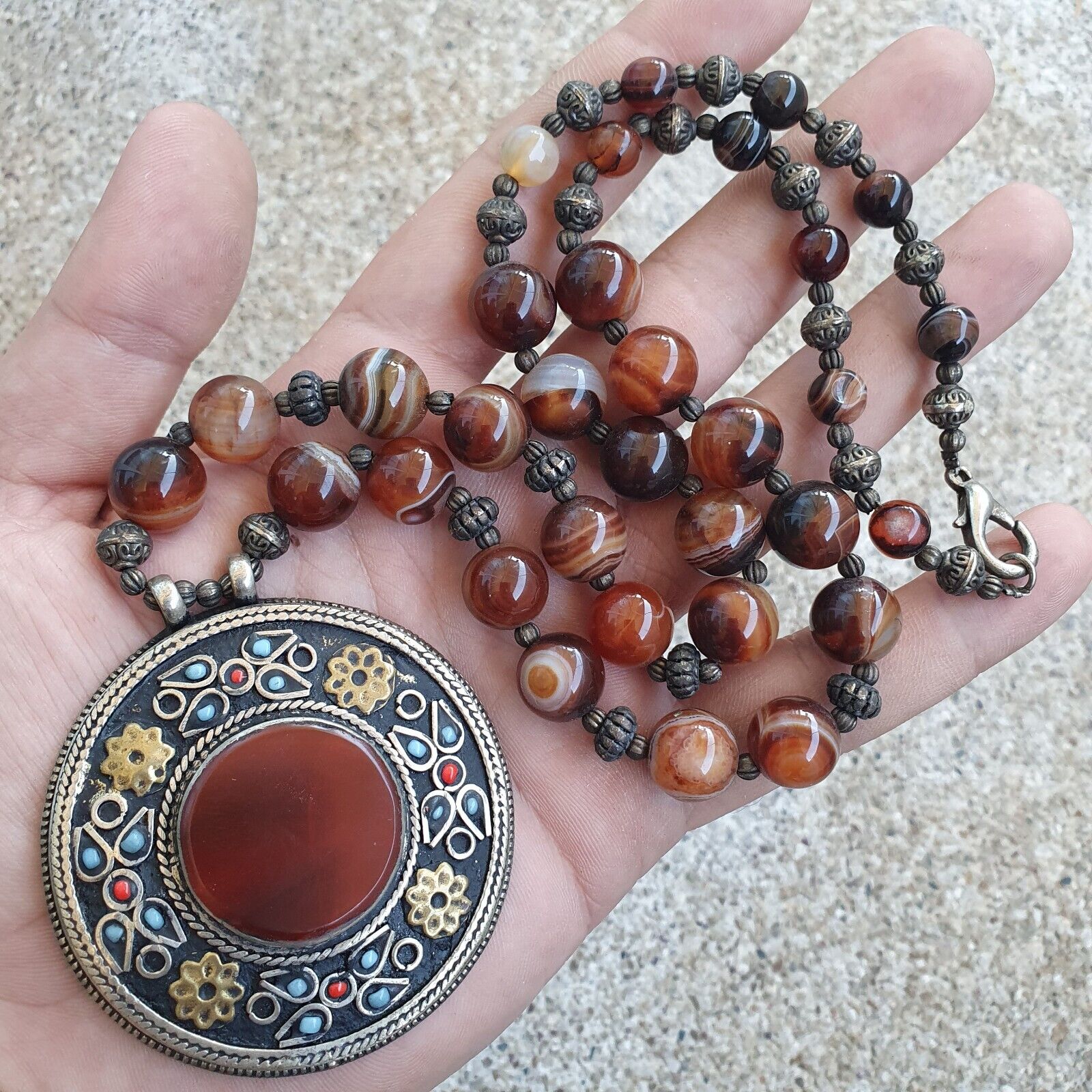 Beautiful Old Tibetan Nepalese Agate beads Antique Jewelry Necklace