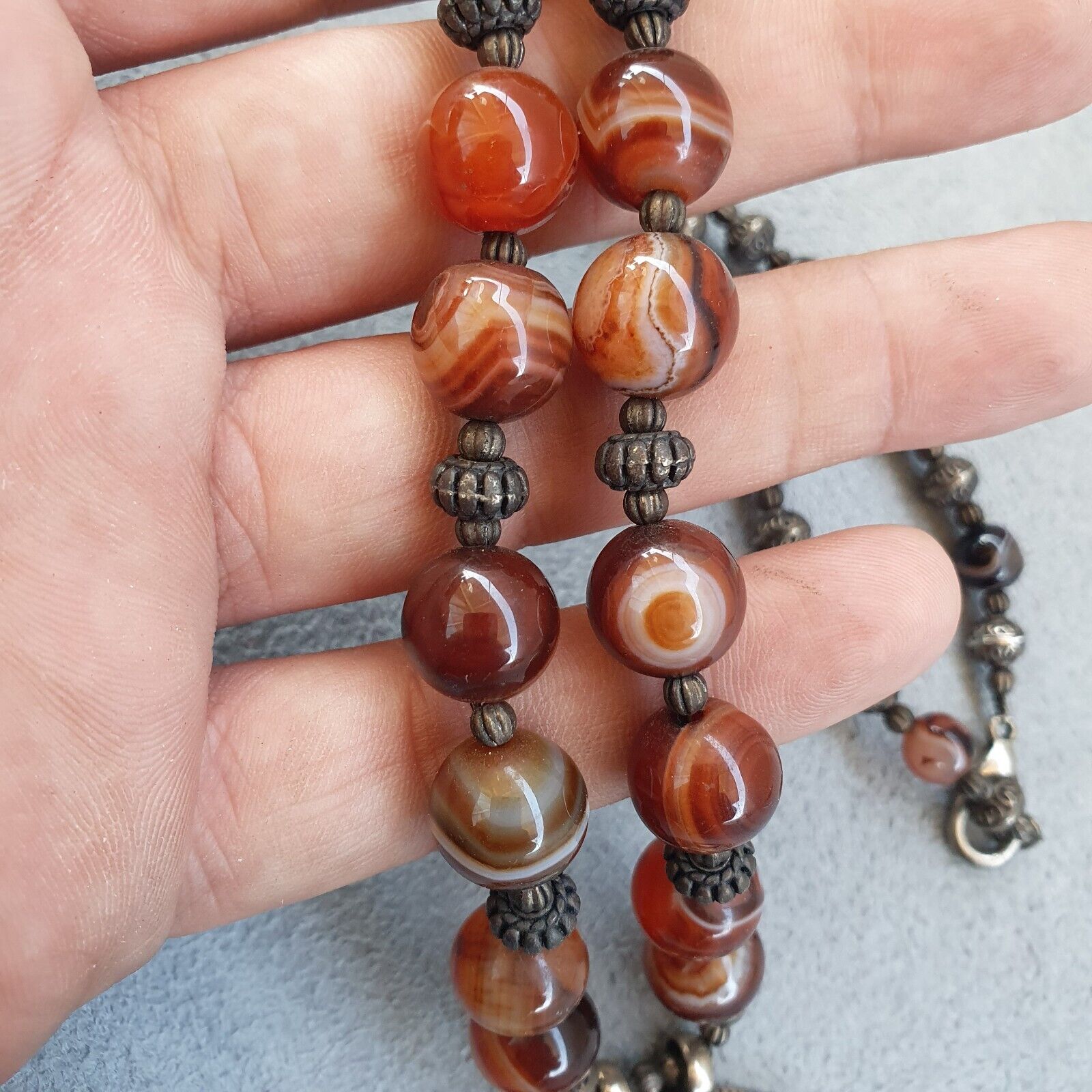 Beautiful Old Tibetan Nepalese Agate beads Antique Jewelry Necklace