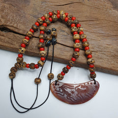 Antique Vintage Carving Animals Agate Pendant & whiteheart beads Necklace