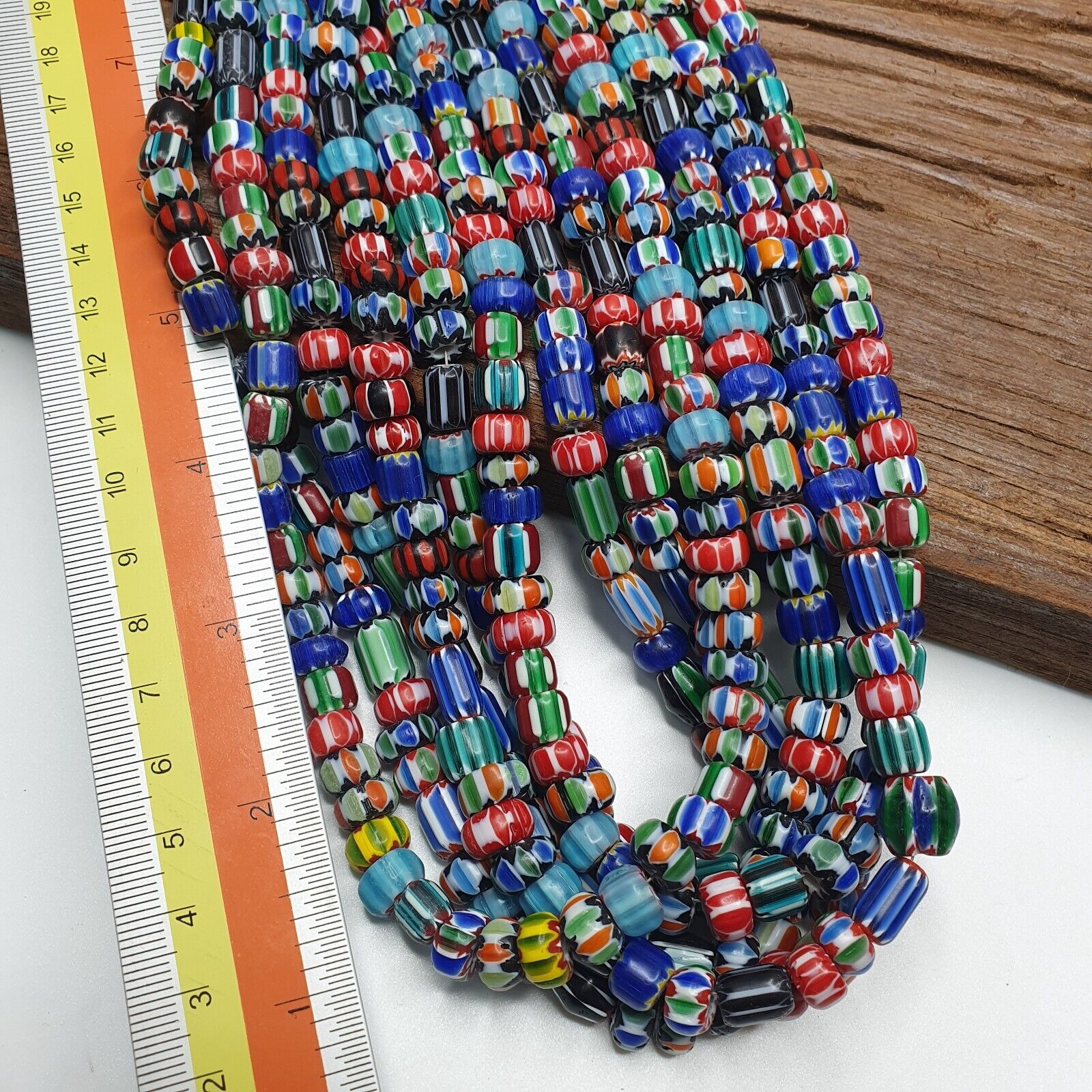 Lot 6 Vintage Venetian African Style Glass Chevron 6-10mm Beads Long Strand L4