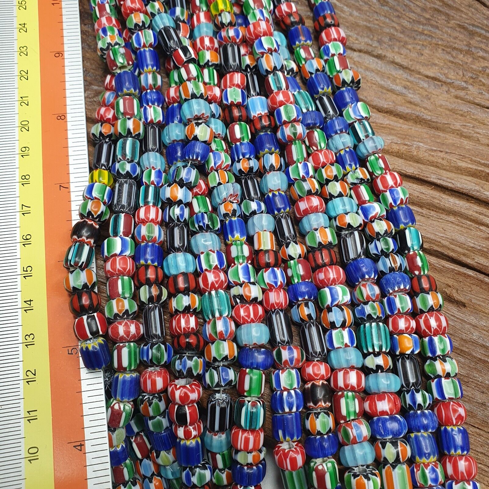 Lot 6 Vintage Venetian African Style Glass Chevron 6-10mm Beads Long Strand L4