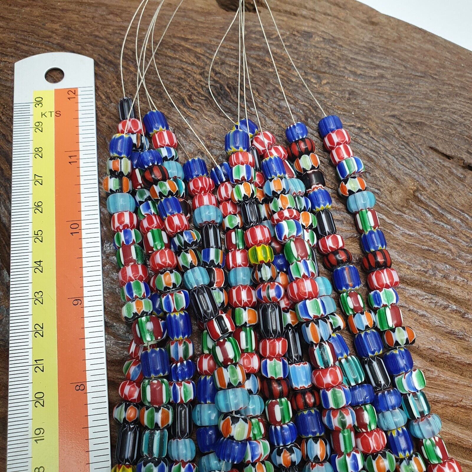 Lot 6 Vintage Venetian African Style Glass Chevron 6-10mm Beads Long Strand L4