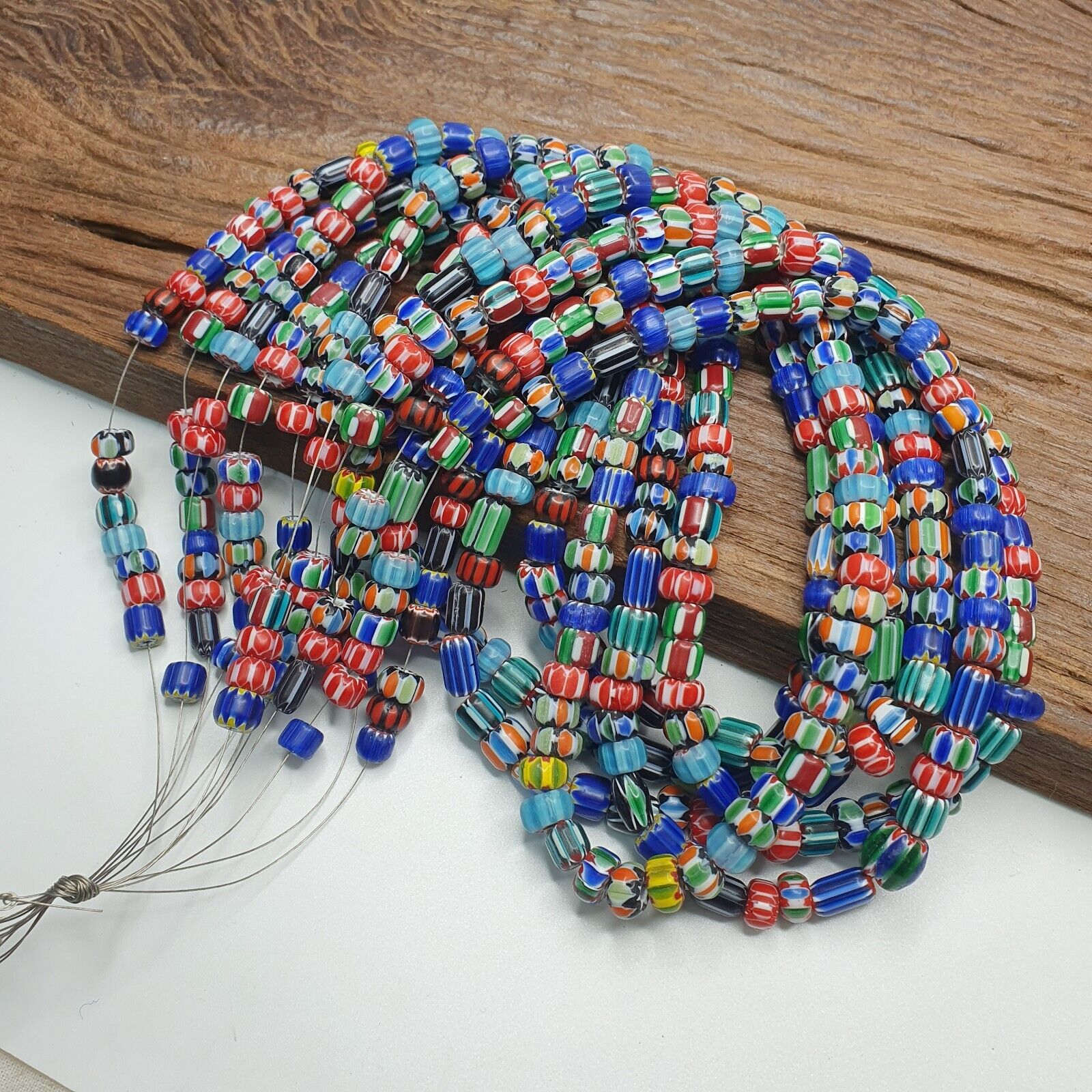 Lot 6 Vintage Venetian African Style Glass Chevron 6-10mm Beads Long Strand L4