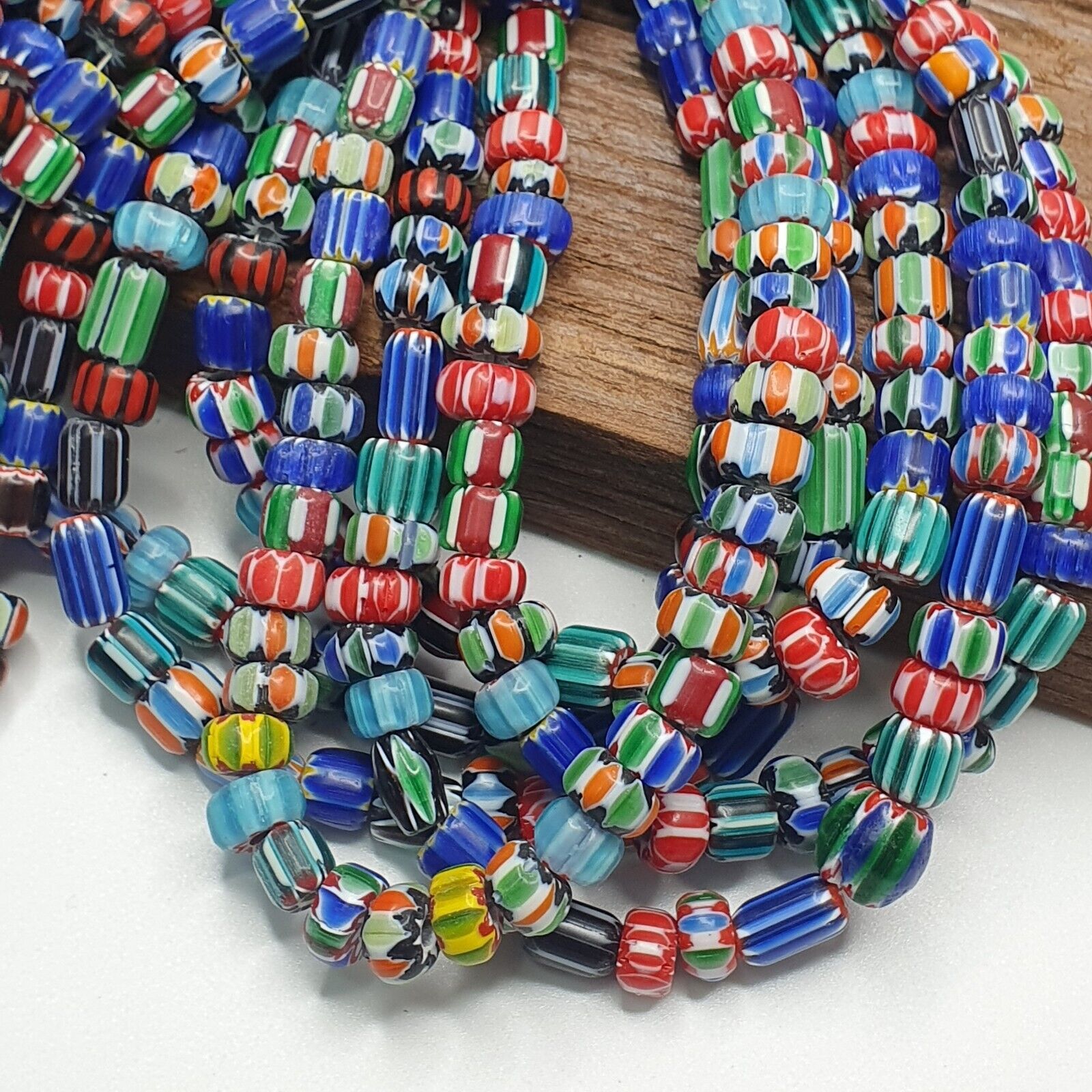 Lot 6 Vintage Venetian African Style Glass Chevron 6-10mm Beads Long Strand L4