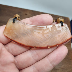 Antique Vintage Himalayan Carving Agate Pendant Yak Bone Beads