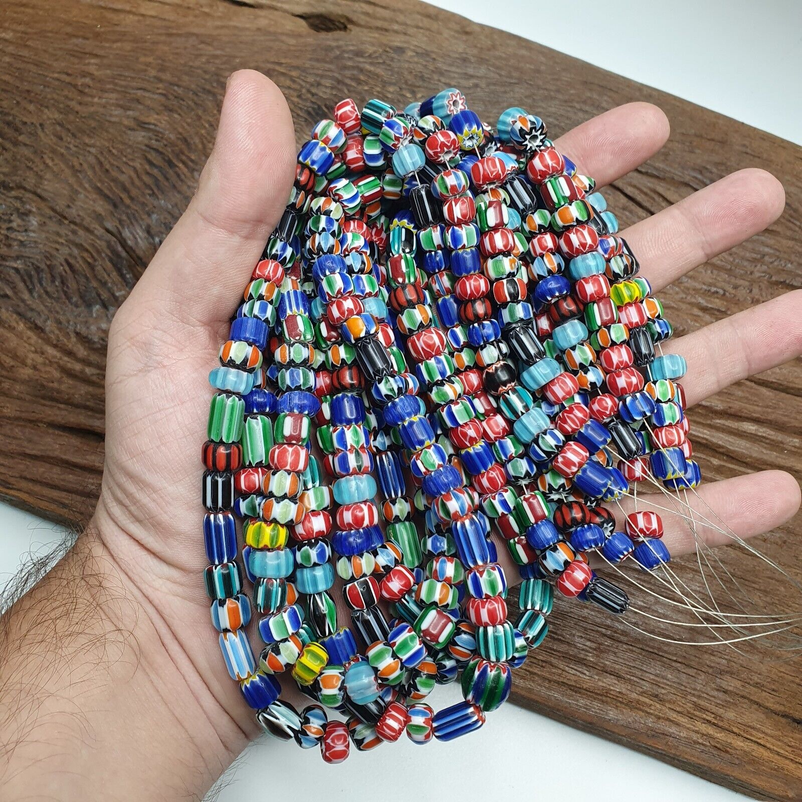 Lot 6 Vintage Venetian African Style Glass Chevron 6-10mm Beads Long Strand L4