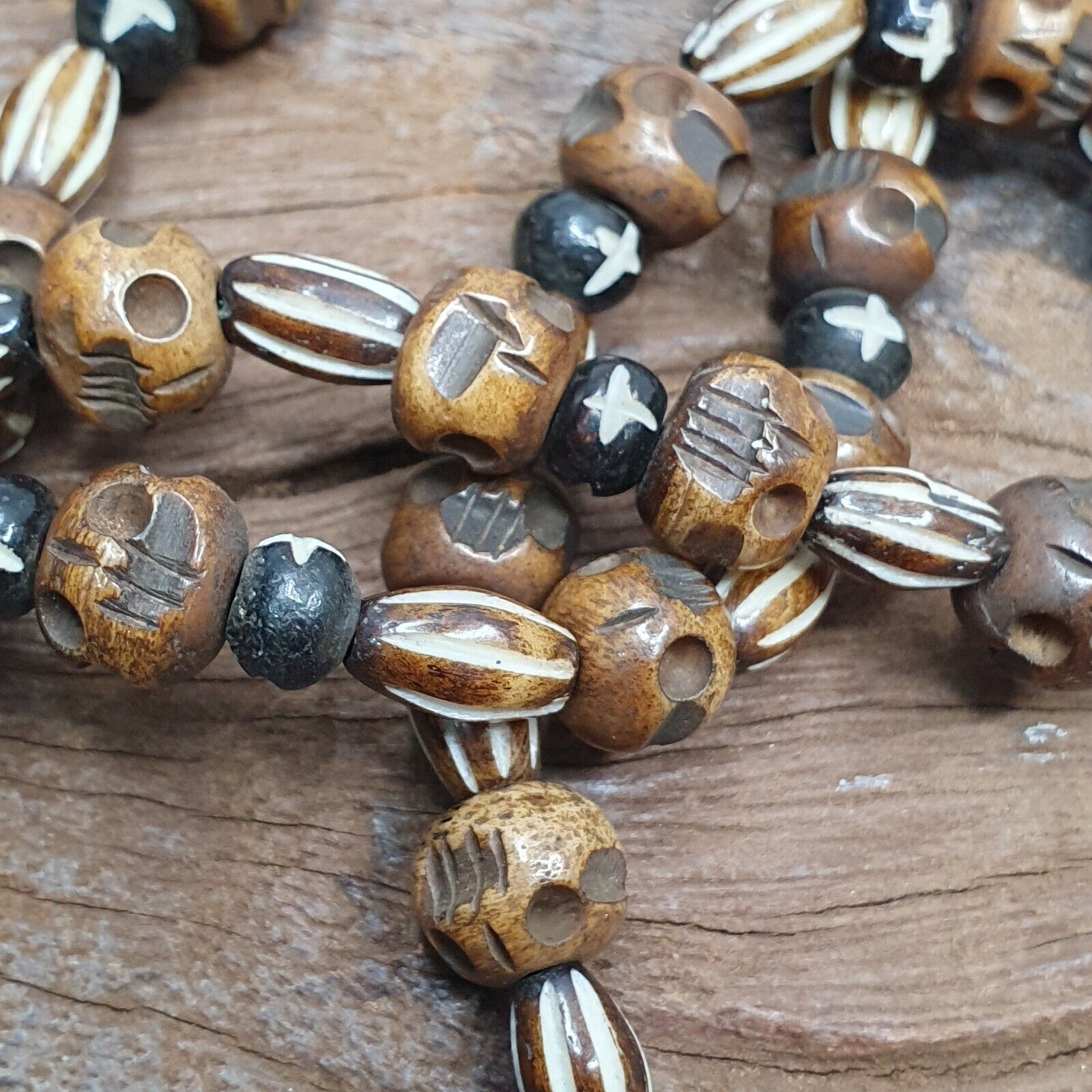 Antique Vintage Himalayan Carving Agate Pendant Yak Bone Beads