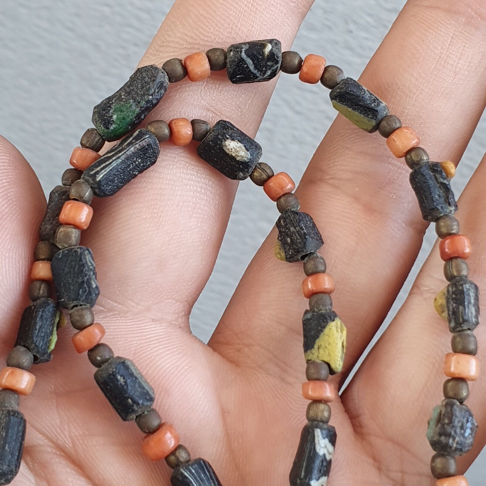 Antique Roman Era glass Beads Strand Necklace #G1