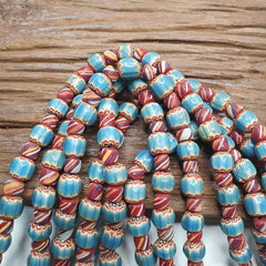 Vintage BLUE Chevron Beads Venetian African Style Beads Long Strand Necklace