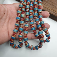 Vintage BLUE Chevron Beads Venetian African Style Beads Long Strand Necklace