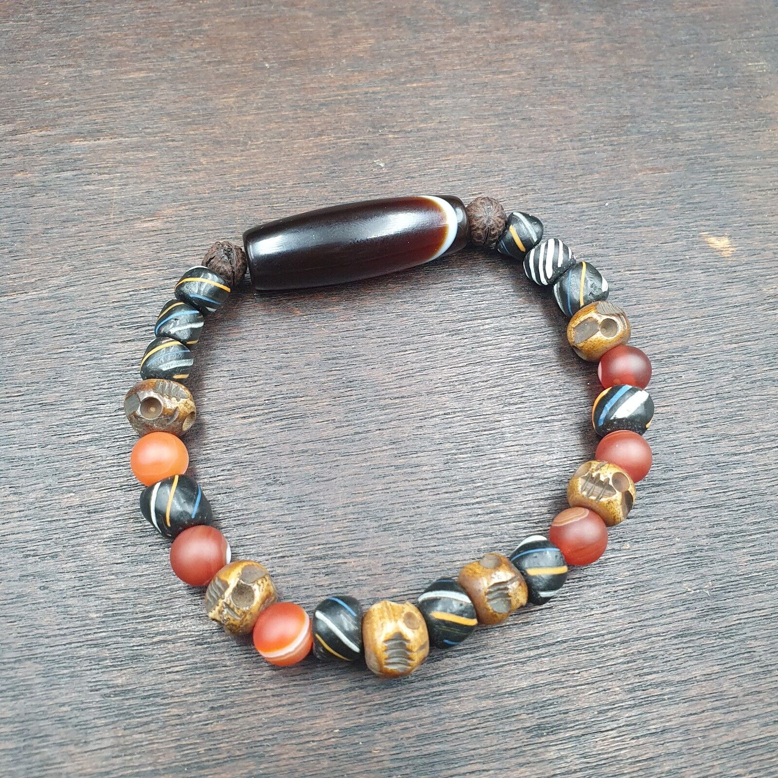 Antique Old Yemeni Agate Natural Rare pattern Banded Agate Bead Bracelet