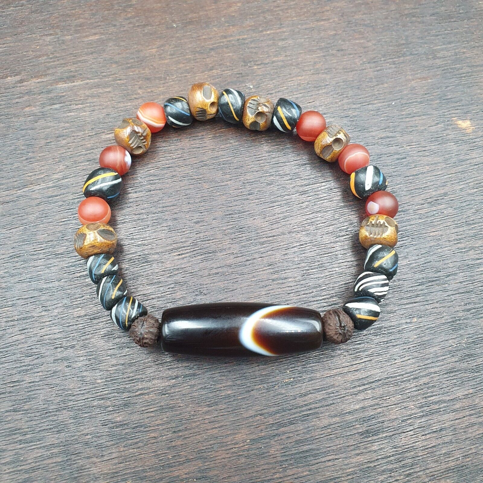 Antique Old Yemeni Agate Natural Rare pattern Banded Agate Bead Bracelet