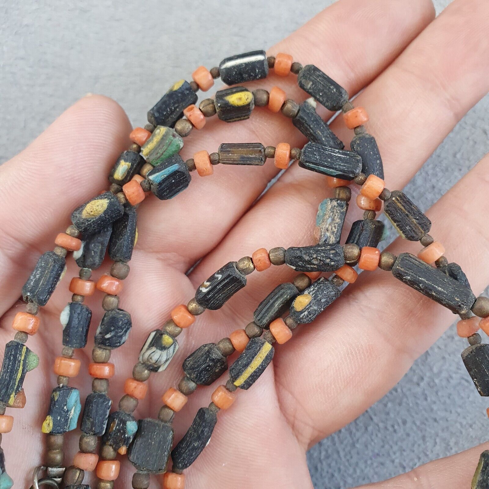 Lot 2 Antique Roman Era glass Beads Strand Necklace #G4