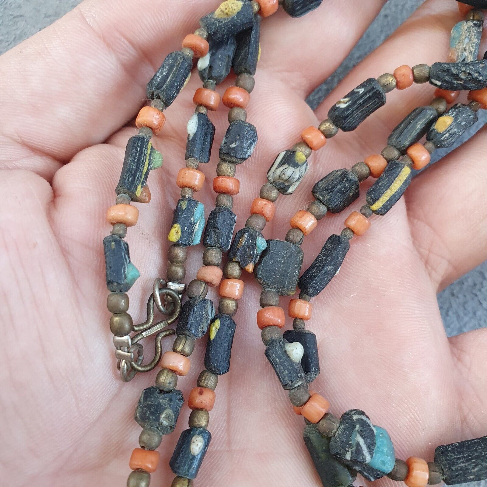 Lot 2 Antique Roman Era glass Beads Strand Necklace #G4