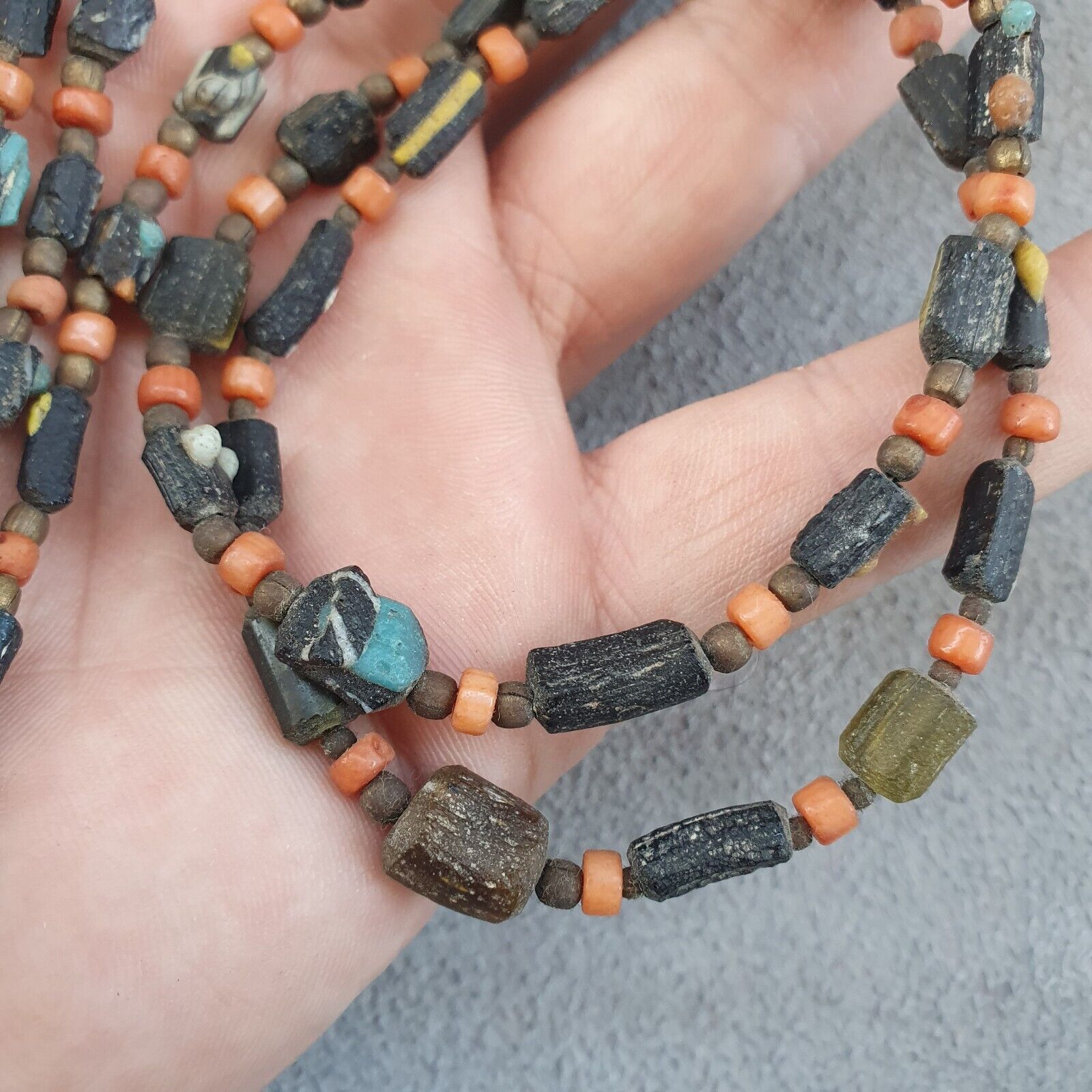 Lot 2 Antique Roman Era glass Beads Strand Necklace #G4