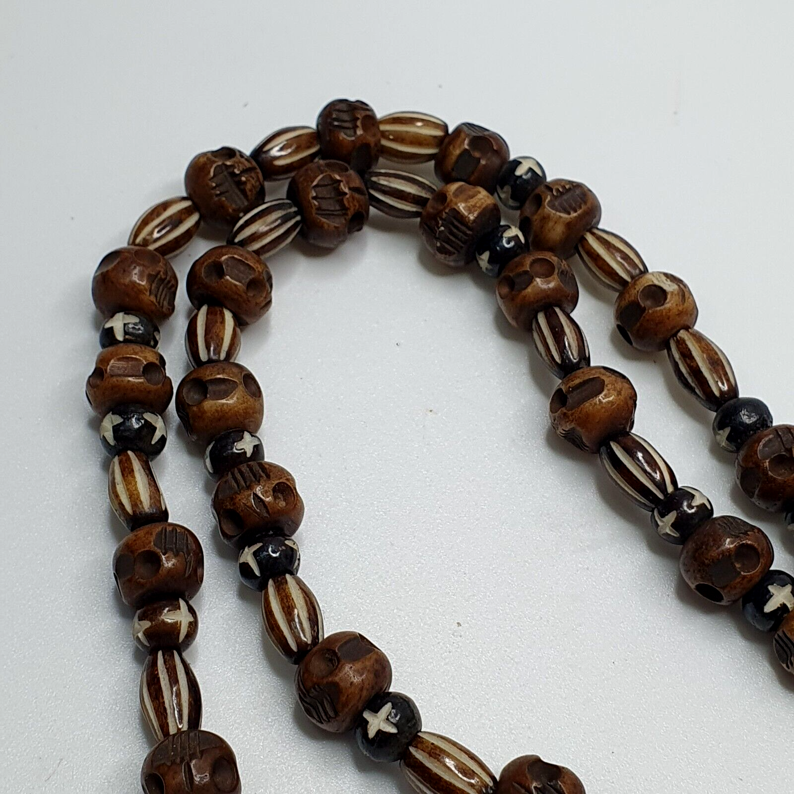 Antique Vintage Himalayan Carving Agate Pendant Yak Bone Beads