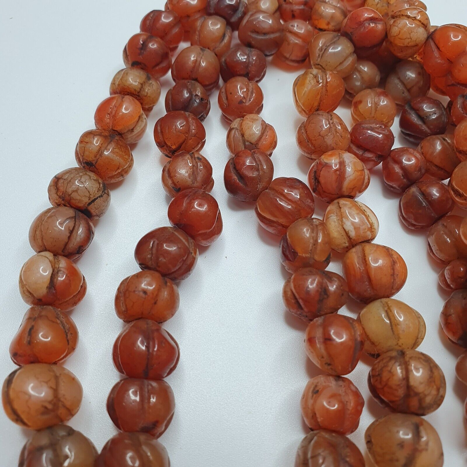 2 Vintage Himalayan Tibetan Carnelian Agate Melon Shape Beads Necklaces #12