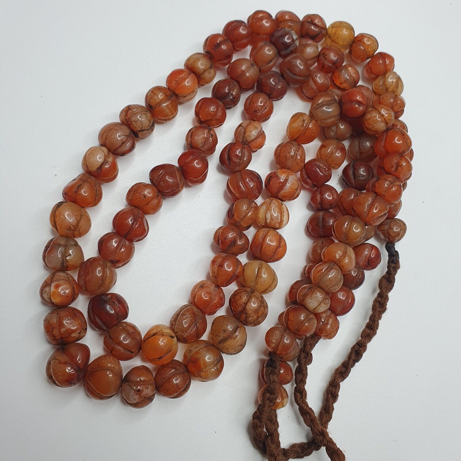 2 Vintage Himalayan Tibetan Carnelian Agate Melon Shape Beads Necklaces #12
