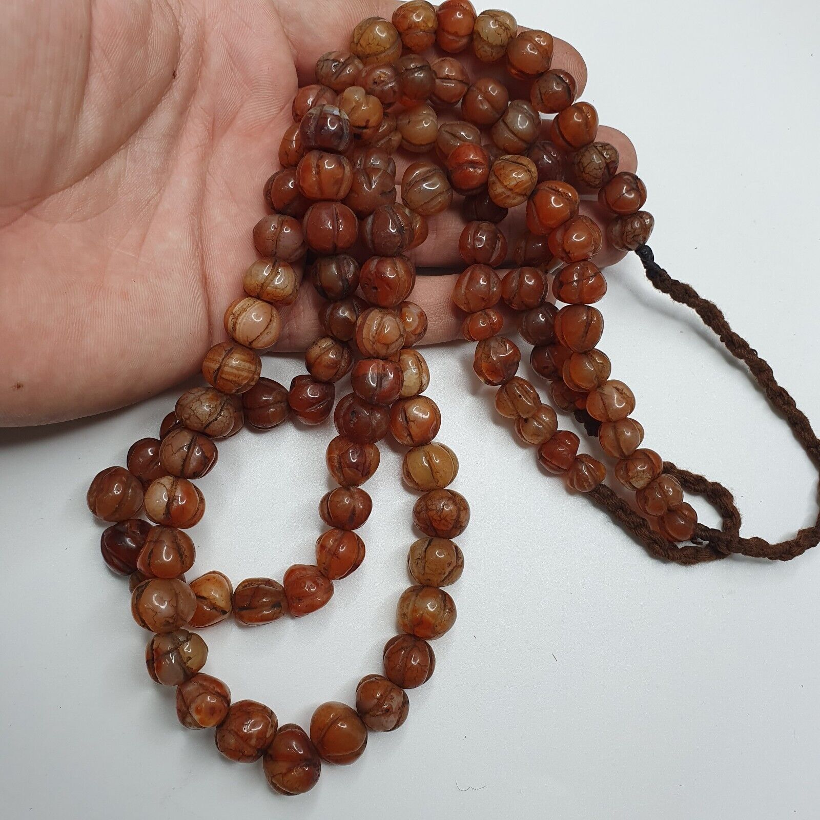 2 Vintage Himalayan Tibetan Carnelian Agate Melon Shape Beads Necklaces #12