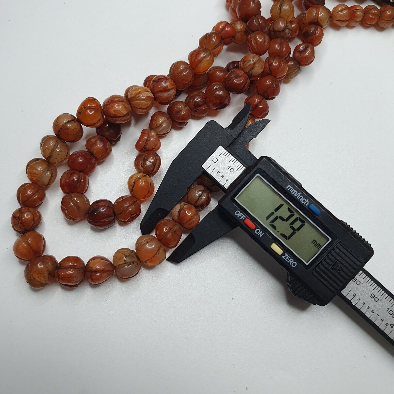 2 Vintage Himalayan Tibetan Carnelian Agate Melon Shape Beads Necklaces #12
