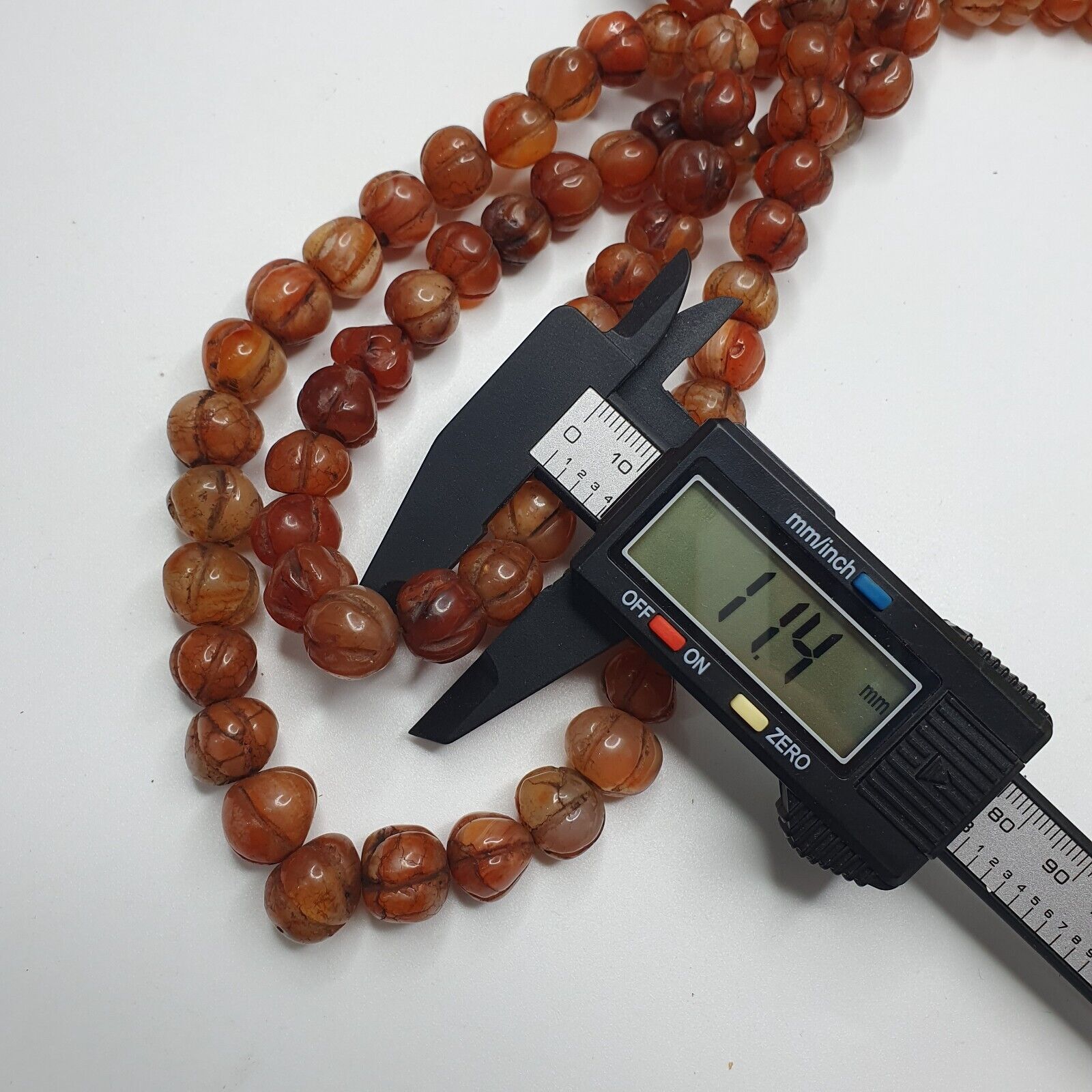 2 Vintage Himalayan Tibetan Carnelian Agate Melon Shape Beads Necklaces #12
