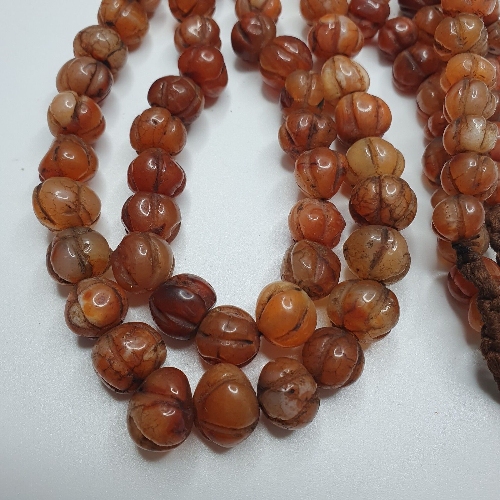2 Vintage Himalayan Tibetan Carnelian Agate Melon Shape Beads Necklaces #12