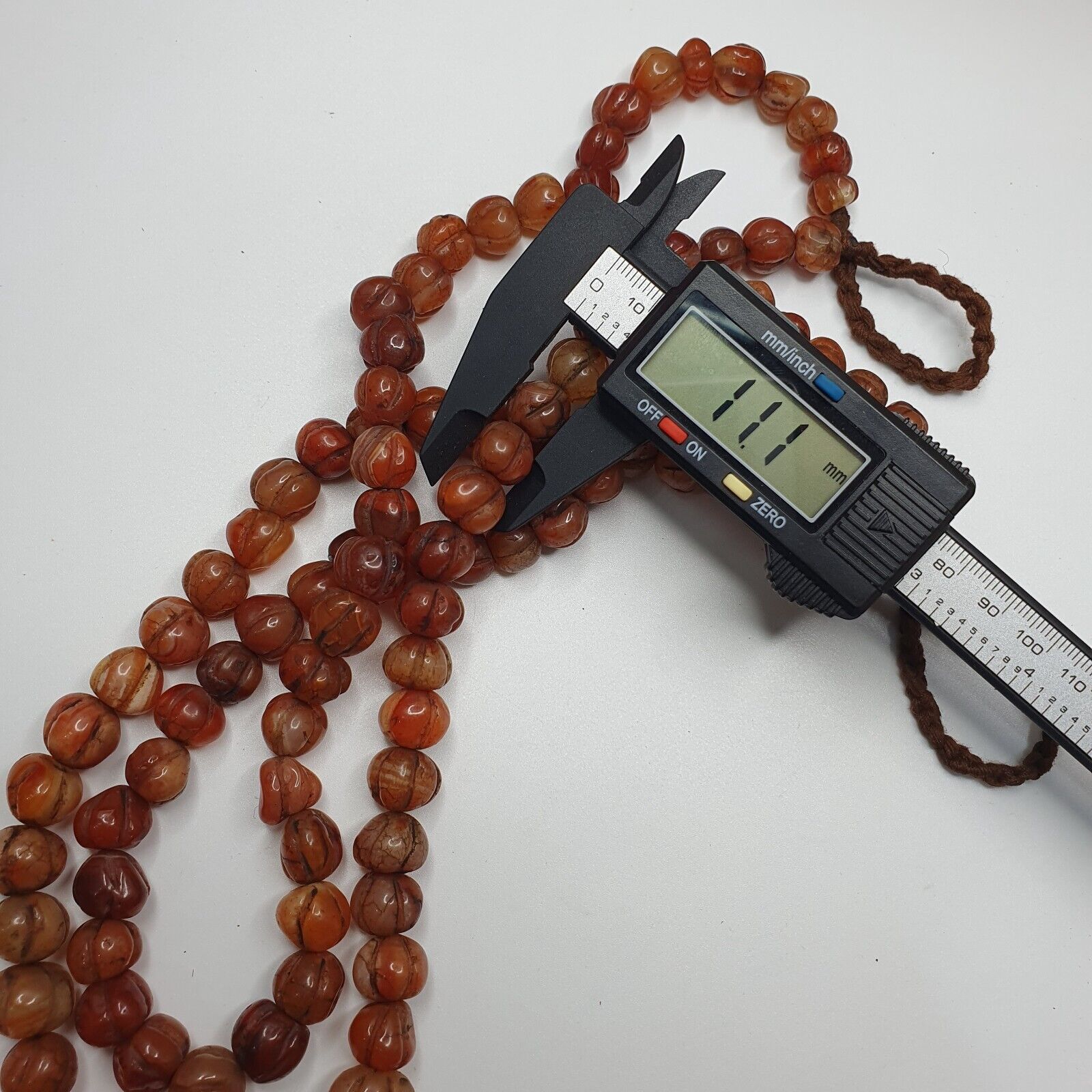2 Vintage Himalayan Tibetan Carnelian Agate Melon Shape Beads Necklaces #12