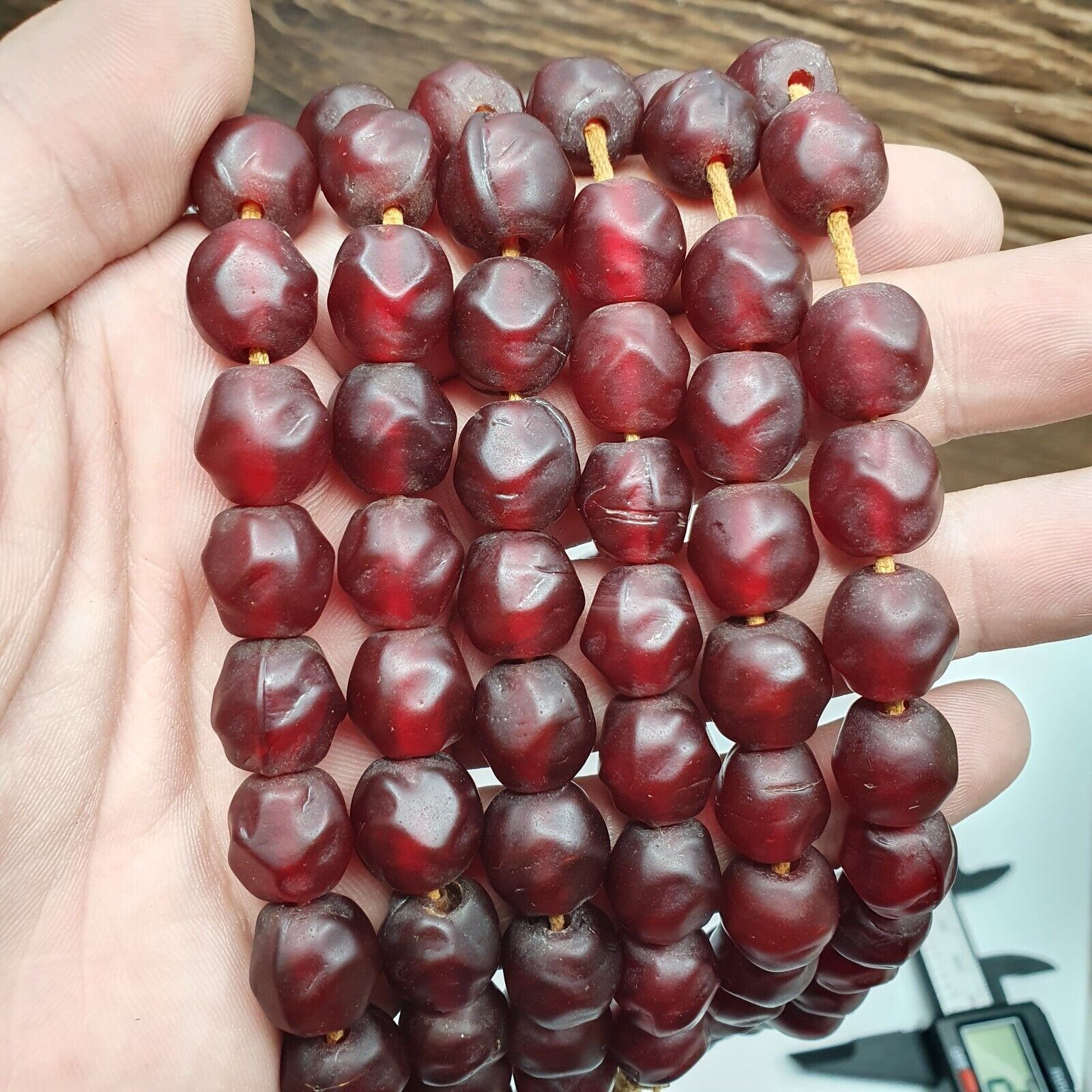 African Trade Beads Vintage Cherry Red Beads Long Strand 12-12.5mm