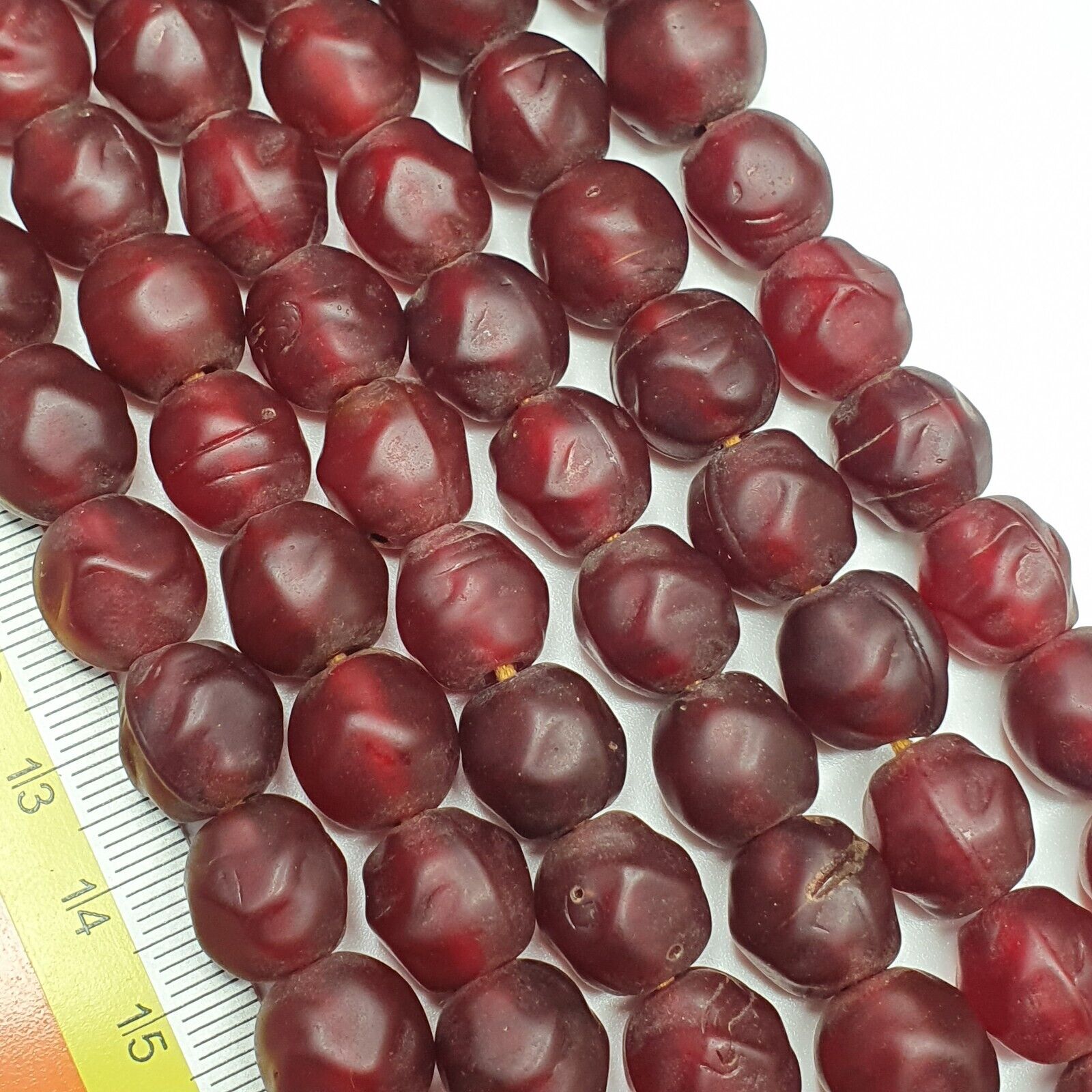 African Trade Beads Vintage Cherry Red Beads Long Strand 12-12.5mm
