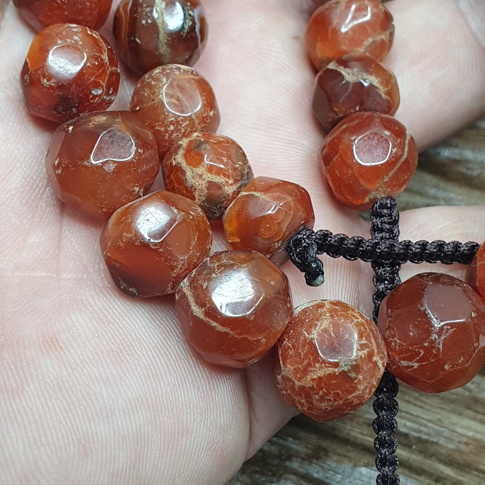 Vintage Himalayan Tibetan Carnelian Agate faceted cut Beads Necklaces #13