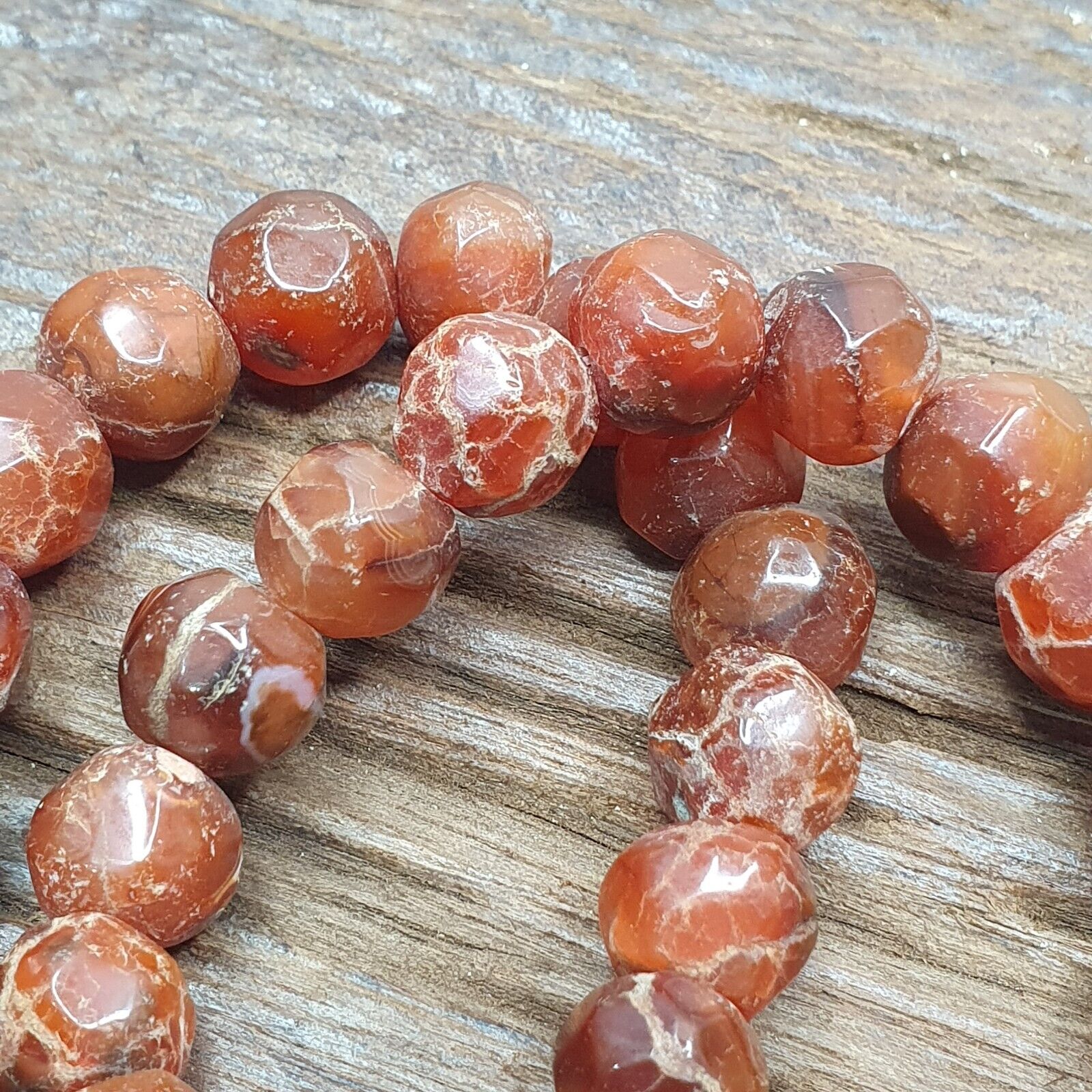 Vintage Himalayan Tibetan Carnelian Agate faceted cut Beads Necklaces #13