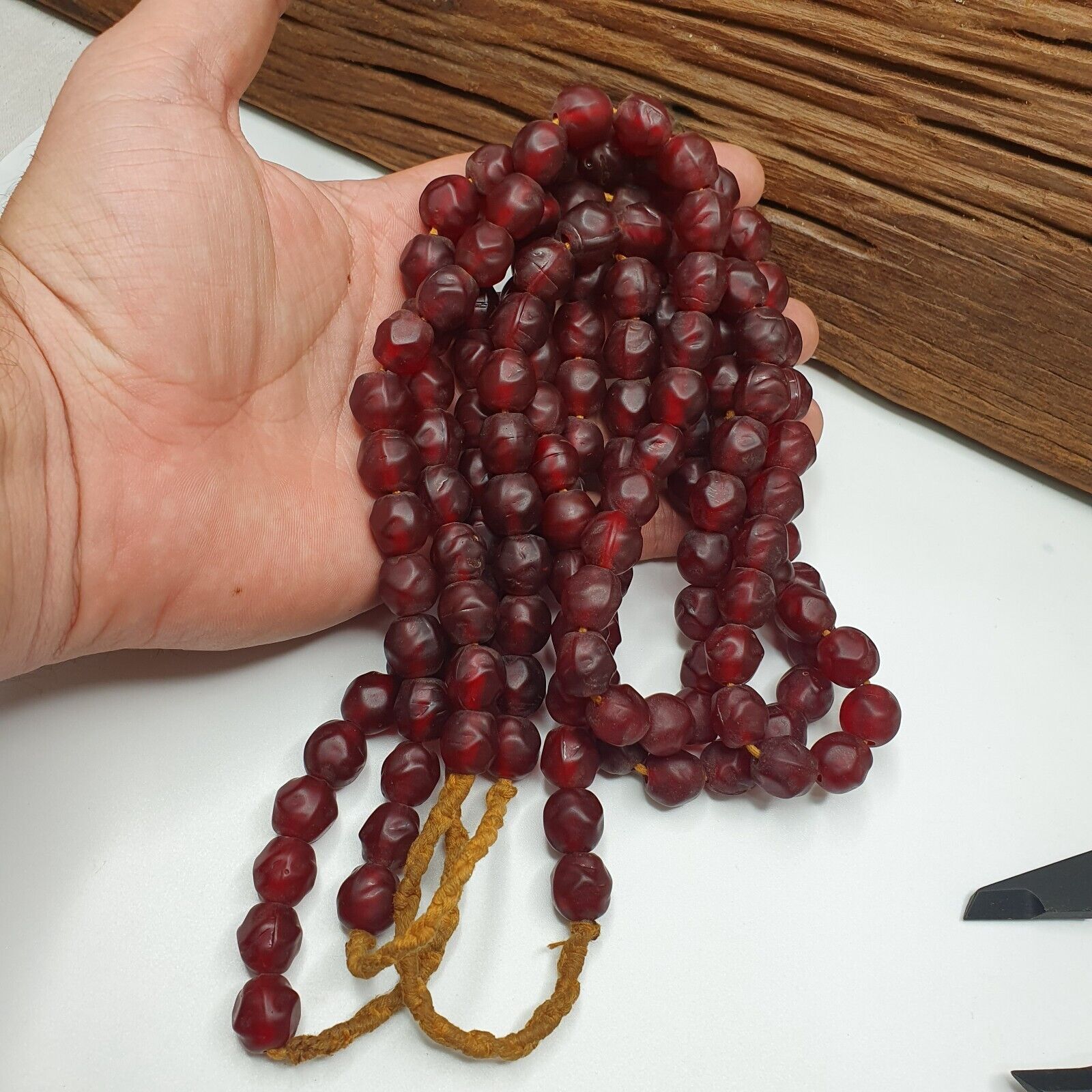 African Trade Beads Vintage Cherry Red Beads Long Strand 12-12.5mm